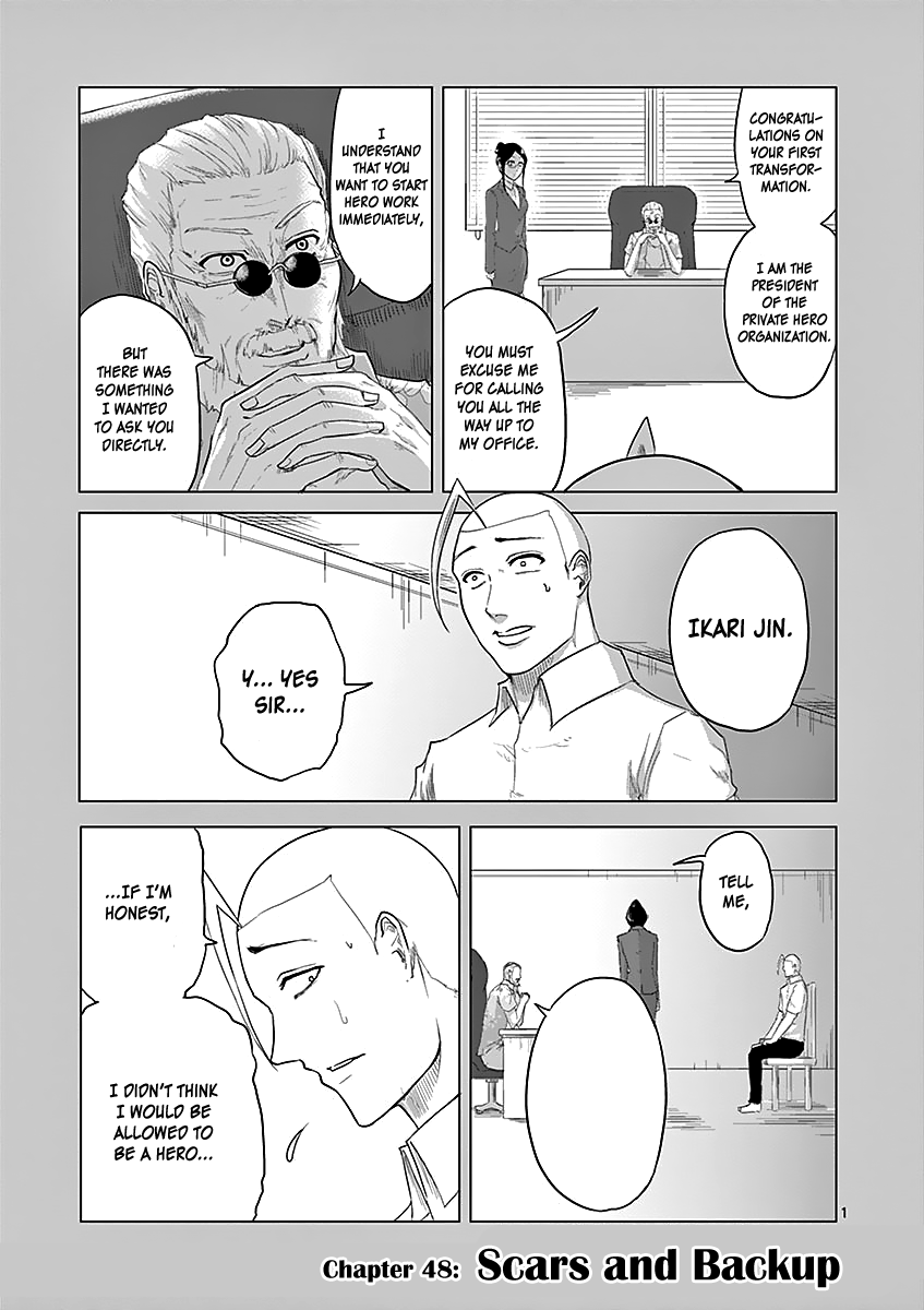 1000 Yen Hero Chapter 48 page 1 - Chapter 48: Scars and Backup