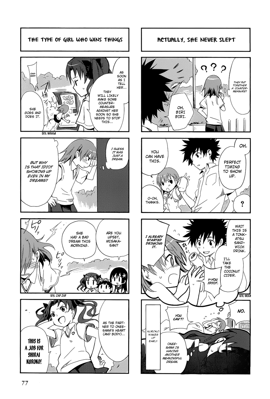 4-koma Koushiki Anthology - Toaru Kagaku no Railgun x Toaru Majutsu no Index Chapter 11 page 4 - Chapter 11: Biri Birhythm