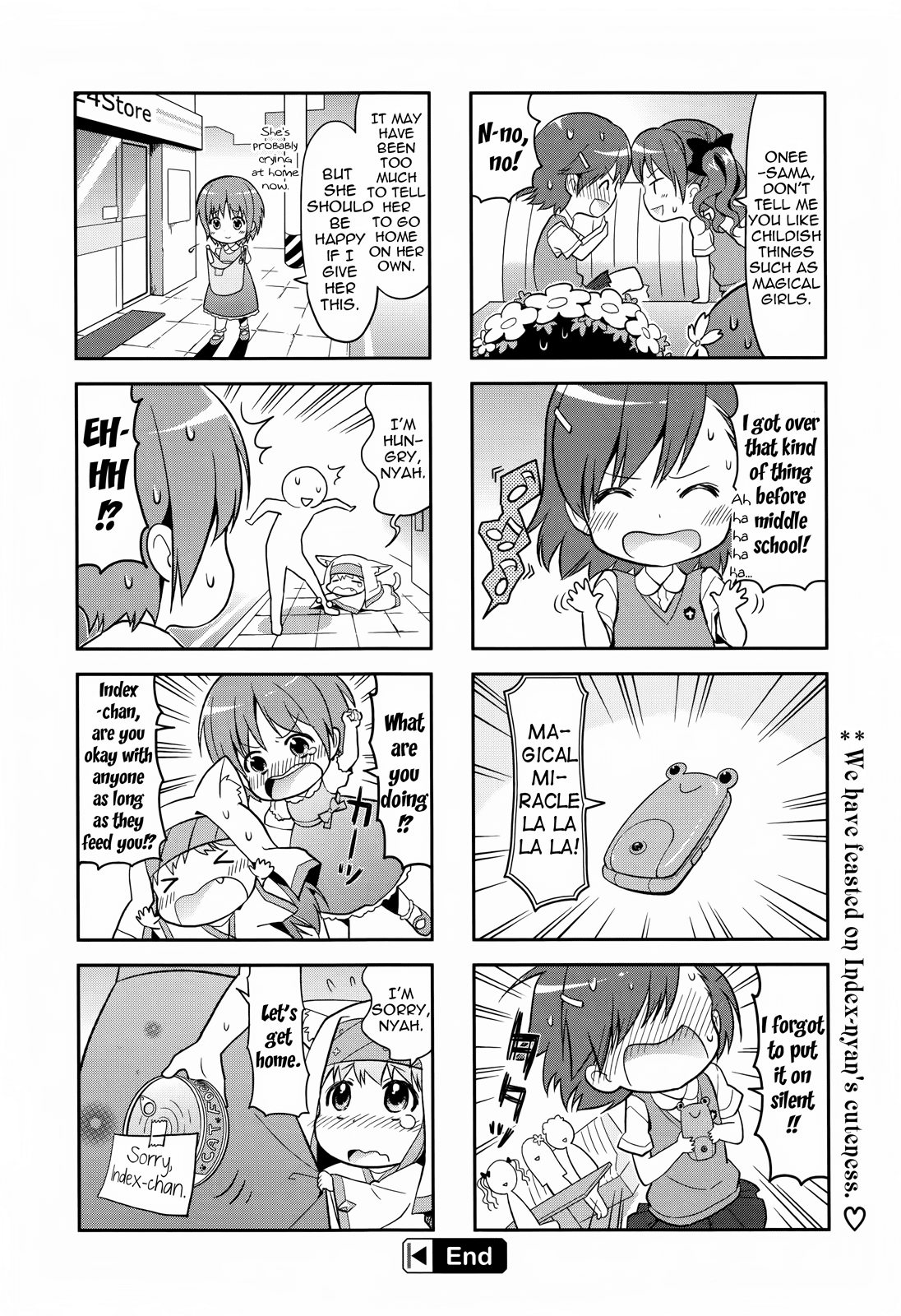 4-koma Koushiki Anthology - Toaru Kagaku no Railgun x Toaru Majutsu no Index Chapter 25 page 8 - Chapter 25 : A Certain Cat-Eared Index-Nyan
