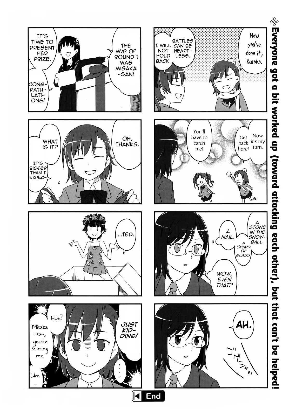 4-koma Koushiki Anthology - Toaru Kagaku no Railgun x Toaru Majutsu no Index Chapter 27 page 8 - Chapter 27: Snow Halation!!!