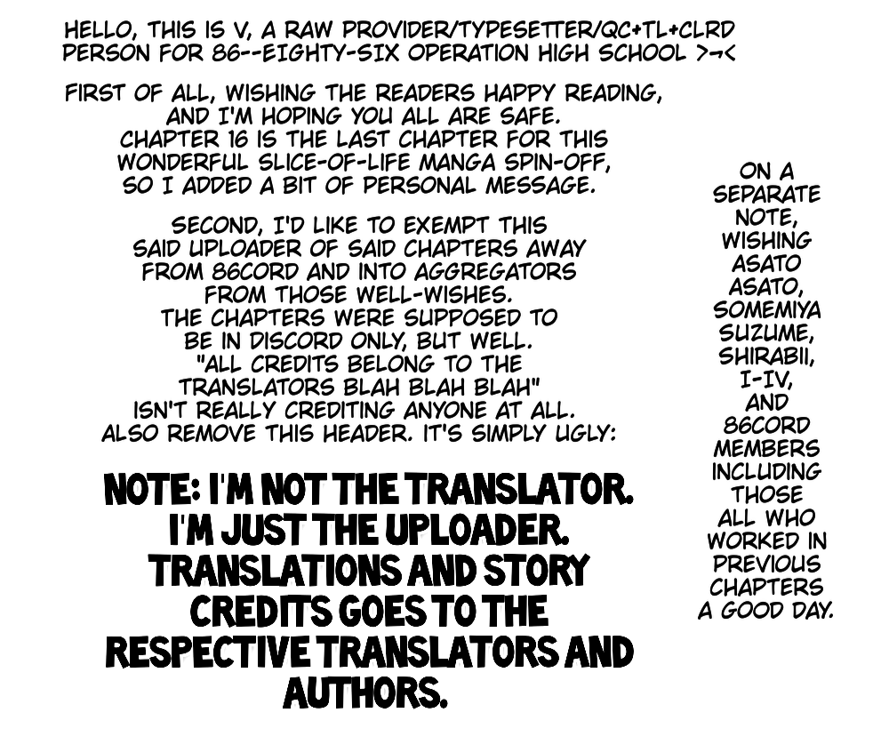 86 — Eighty-six — Operation High-School Chapter 16 page 1 - Chapter 16: The Great Valentines Operation [END]