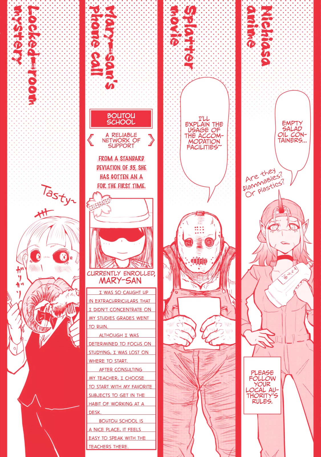 A Manga About the Kind of PE Teacher Who Dies at the Start of a School Horror Movie Chapter 30.5 page 28 - Chapter 30.5: Omake & Character Pages
