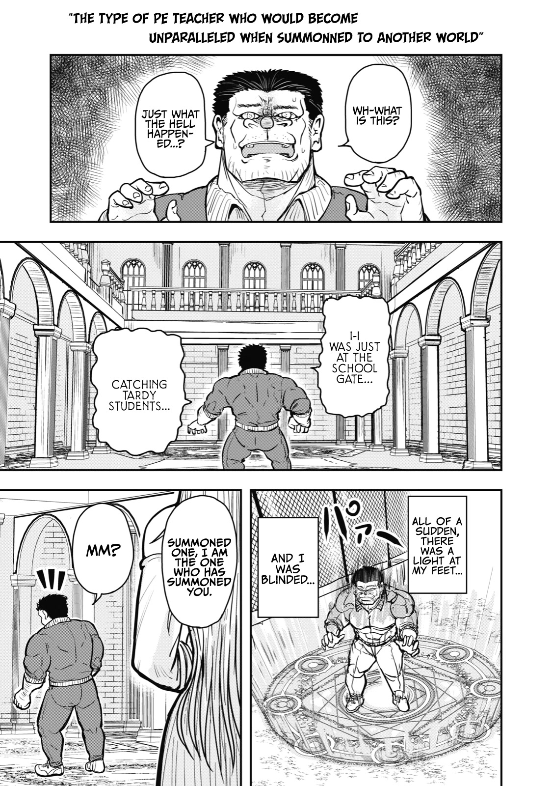 A Manga About the Kind of PE Teacher Who Dies at the Start of a School Horror Movie Chapter 32 page 1 - Chapter 32: The type of PE teacher who would become unparalleled when summoned to another world