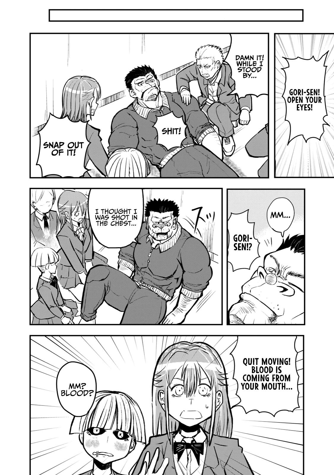 A Manga About the Kind of PE Teacher Who Dies at the Start of a School Horror Movie Chapter 51 page 8 - Chapter 51: The type of PE teacher to think he has been shot, but was saved by something he's wearing