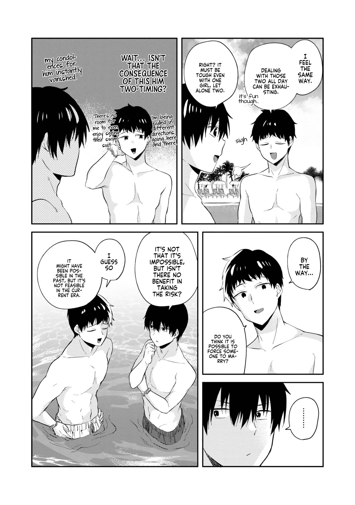 About that time I didn't want to have a matchmaking interview, so I set some impossible conditions and then my classmate showed up Chapter 10.4 page 15 - Chapter 10.4: Pool date with my 'fiancé' - Part 4