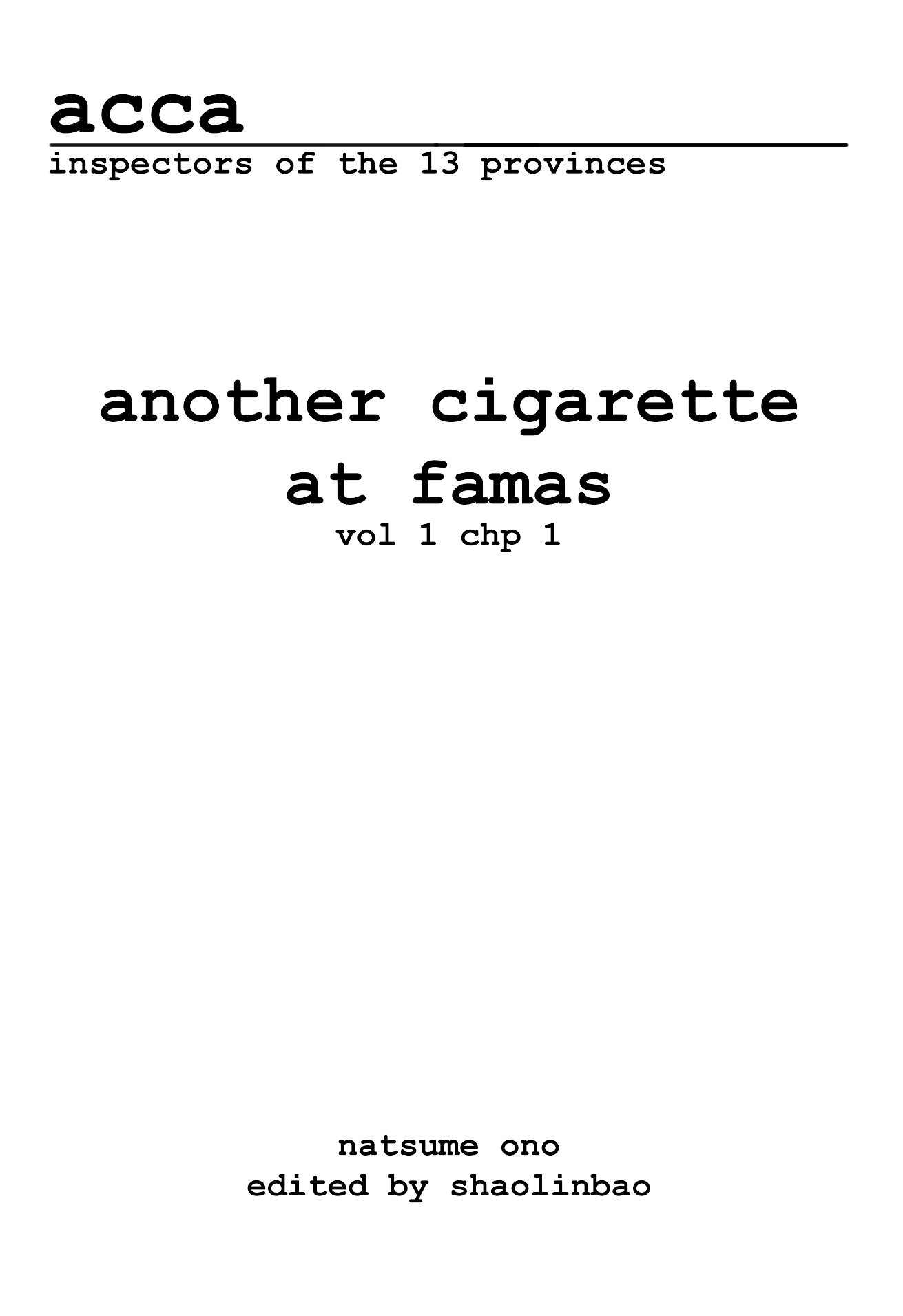 ACCA - 13-ku Kansatsuka Chapter 1 page 1 - Chapter 1 : A Cigarette at Famas