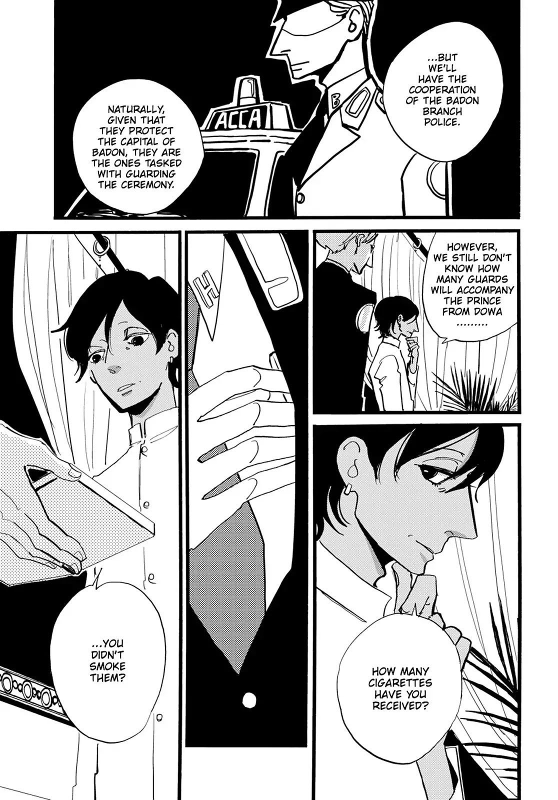 ACCA - 13-ku Kansatsuka Chapter 34 page 8 - Chapter 34: Thirteen Cigarettes Assembled in Badon
