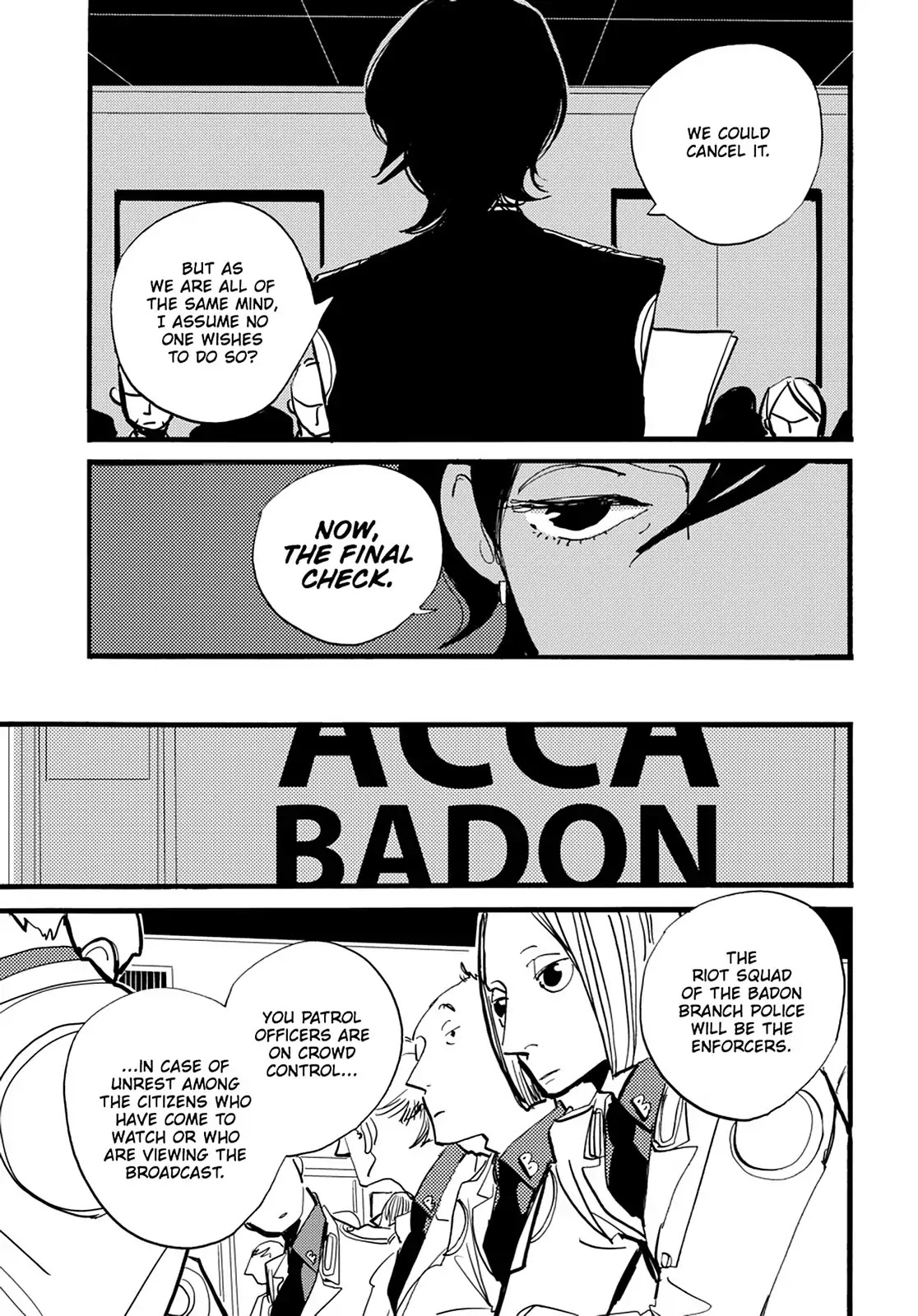 ACCA - 13-ku Kansatsuka Chapter 36 page 8 - Chapter 36: At the Zero Hour, "For the Sake of the Nation" in Badon