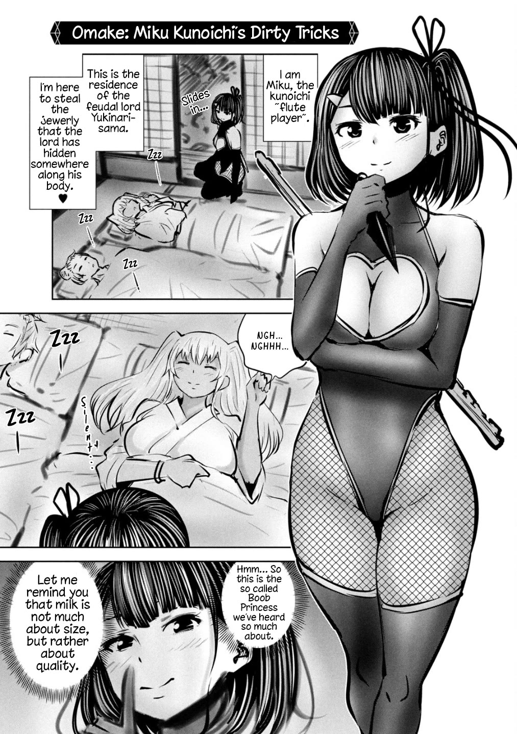 Adamasu no Majotachi Chapter 37.5 page 1 - Chapter 37.5: Omake: Miku Kunoichi’s Dirty Tricks