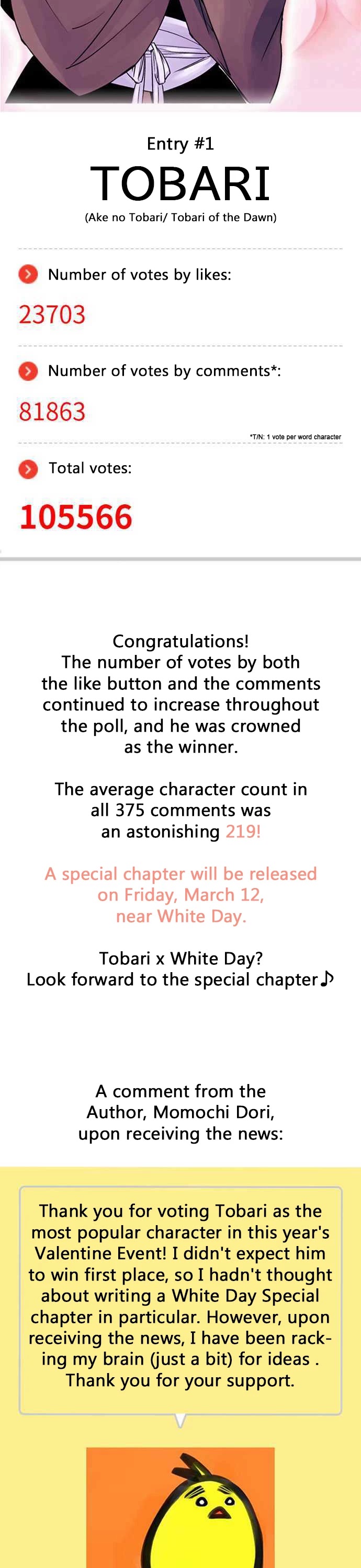 Ake no Tobari Chapter 194.5 page 2 - Chapter 194.5: Valentine 2021 Event + Anime Japan 2021 Nomination Announcement