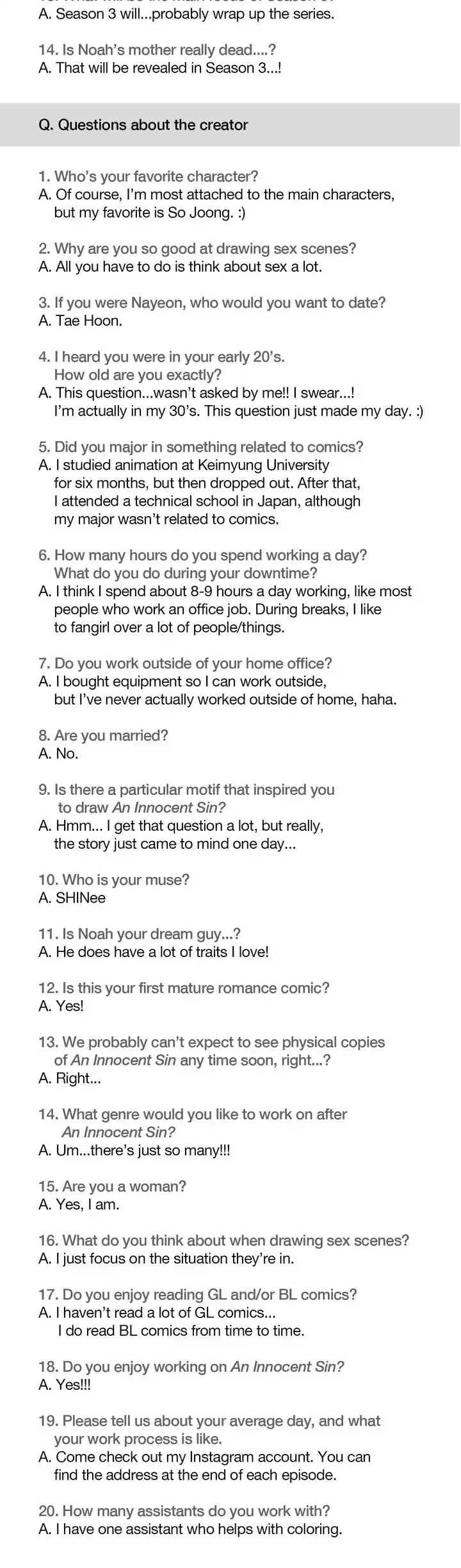 An Innocent Sin Chapter 77.5 page 2 - Epilogue: Season 2 Cretor's Note