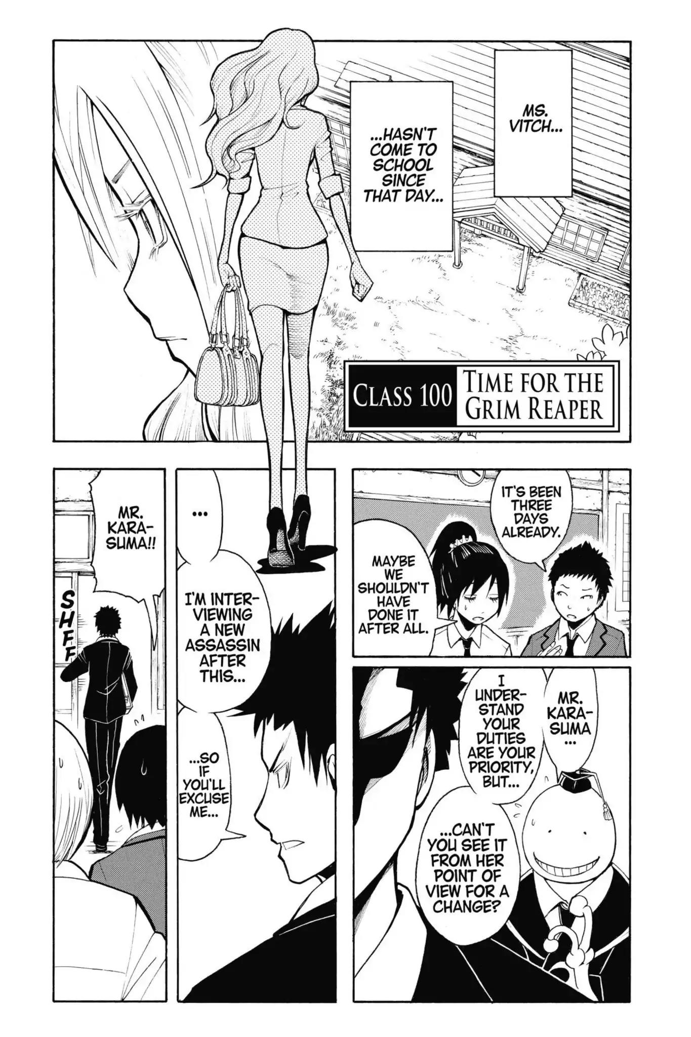 Ansatsu Kyoushitsu Chapter 100 page 1 - Chapter 100: Vol.12 CLASS 100: Time for the Grim Reaper