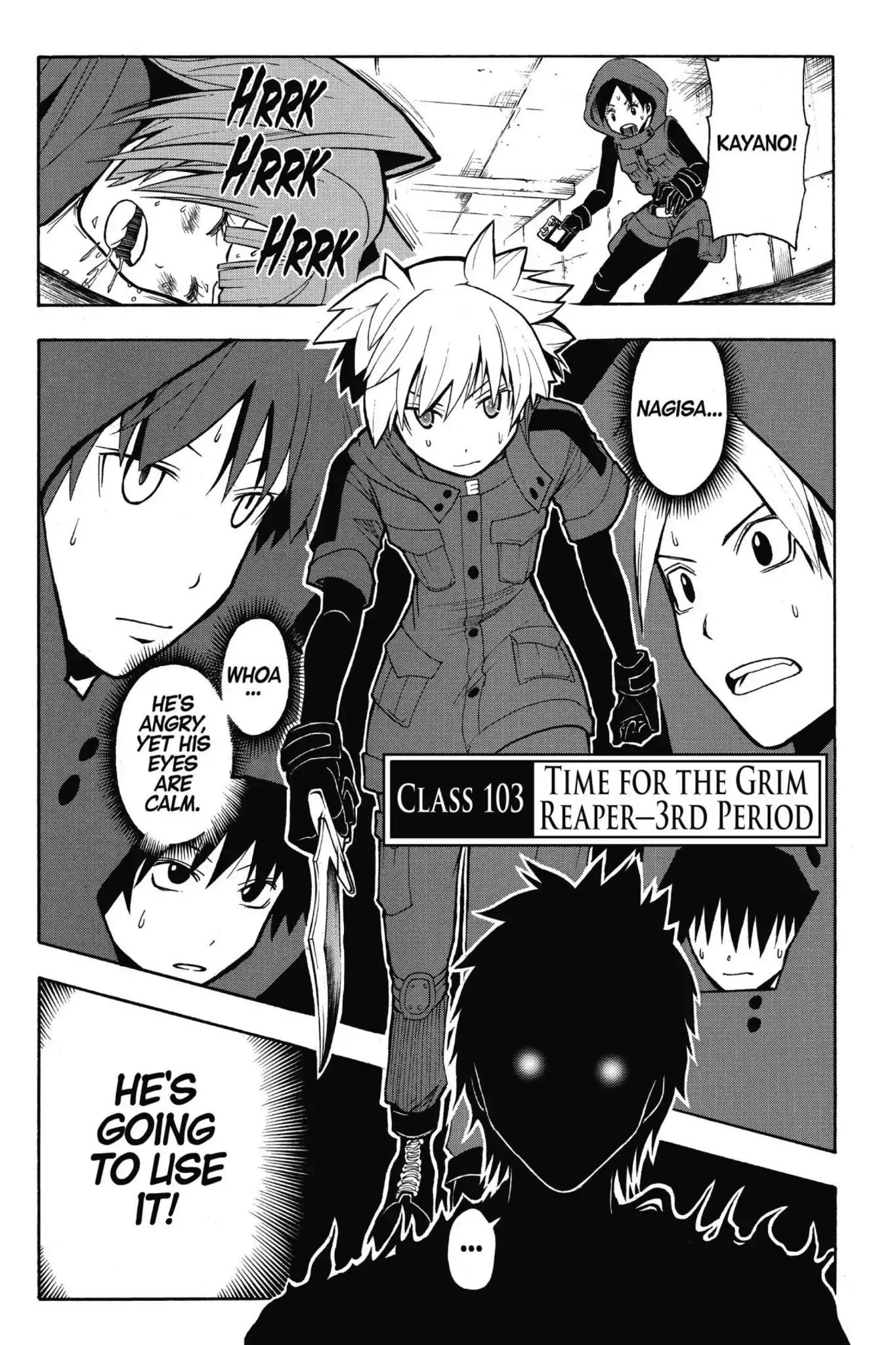 Ansatsu Kyoushitsu Chapter 103 page 1 - Chapter 103: Vol.12 CLASS 103: Time for the Grim Reaper-3rd Period
