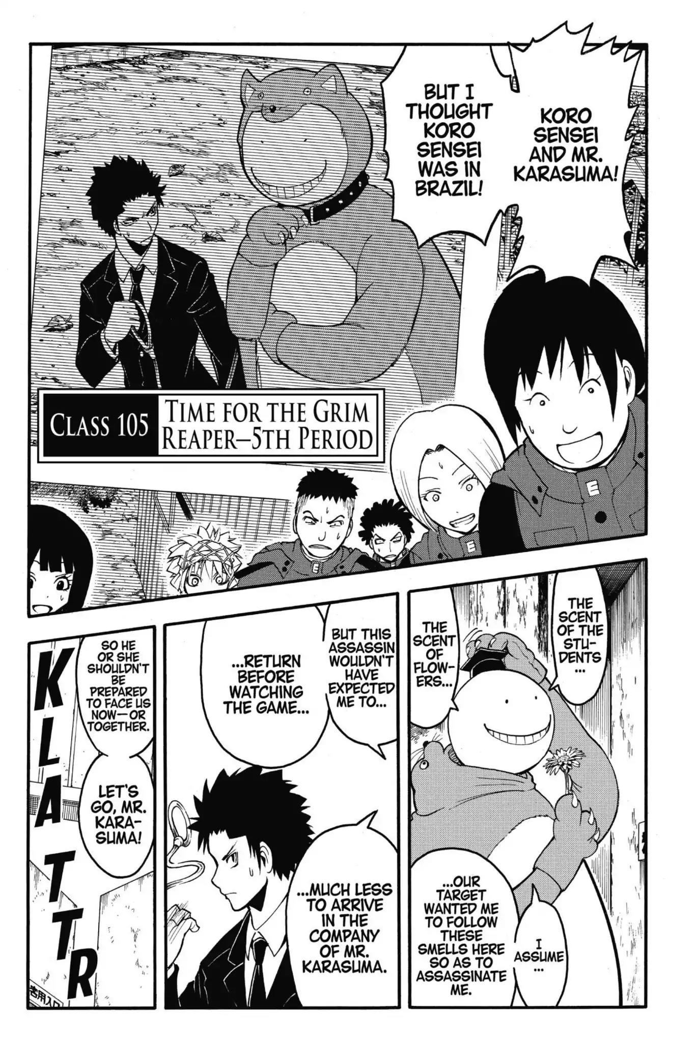 Ansatsu Kyoushitsu Chapter 105 page 1 - Chapter 105: Vol.12 CLASS 105: Time for the Grim Reaper-5th Period