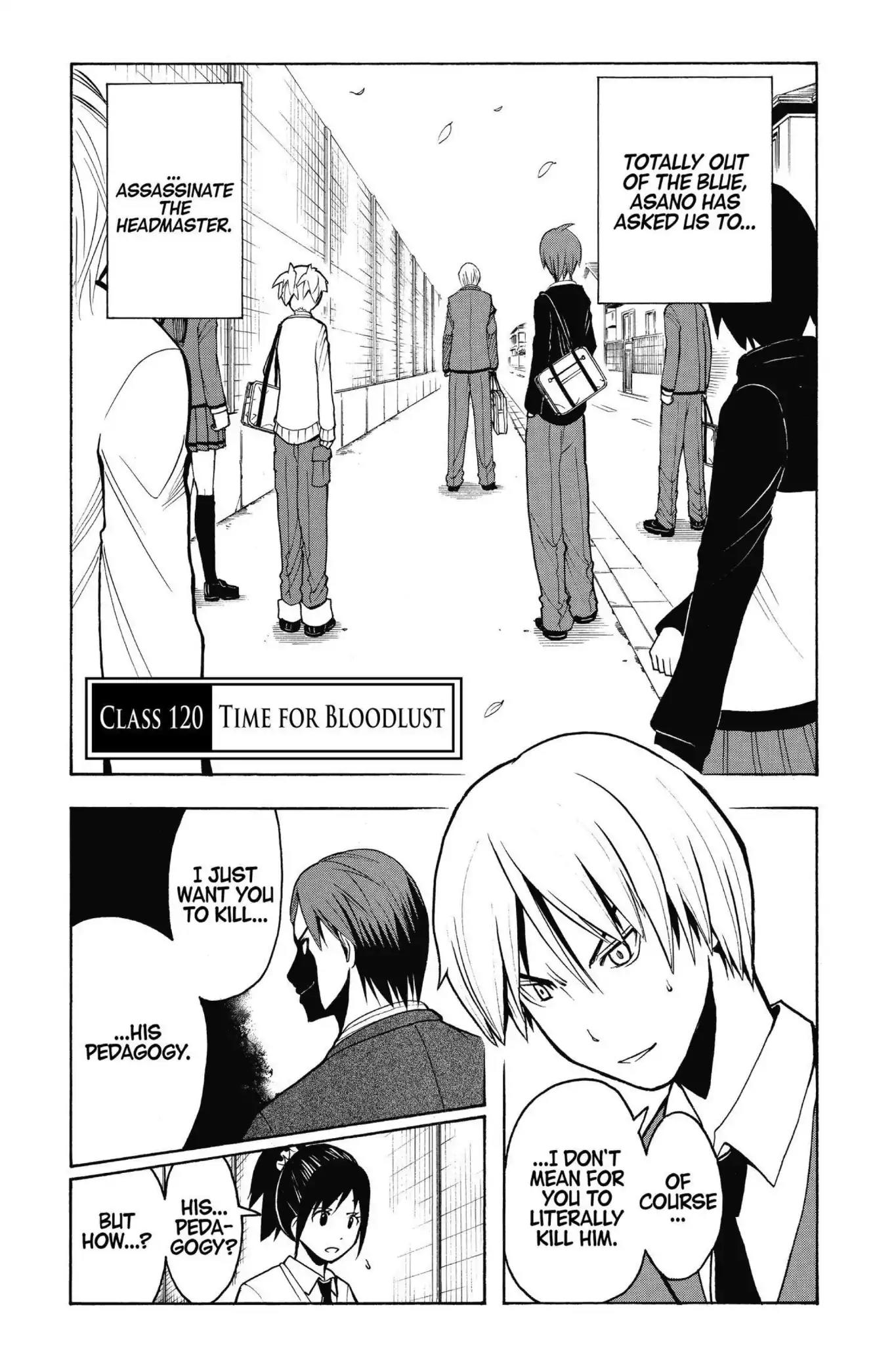 Ansatsu Kyoushitsu Chapter 120 page 1 - Chapter 120: Vol.14 CLASS 120: Time for Bloodlust