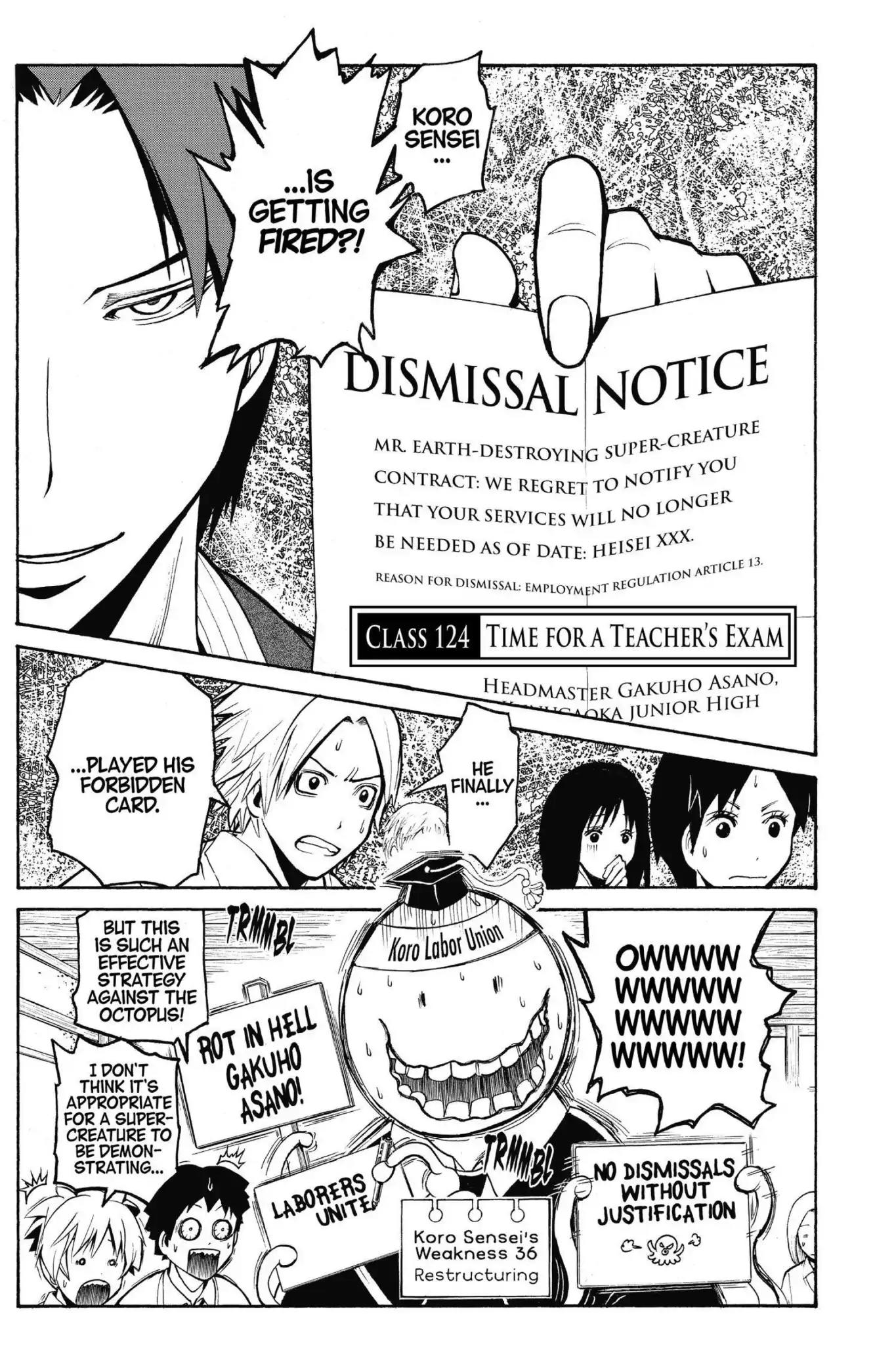 Ansatsu Kyoushitsu Chapter 124 page 1 - Chapter 124: Vol.14 CLASS 124: Time for a Teacher's Exam