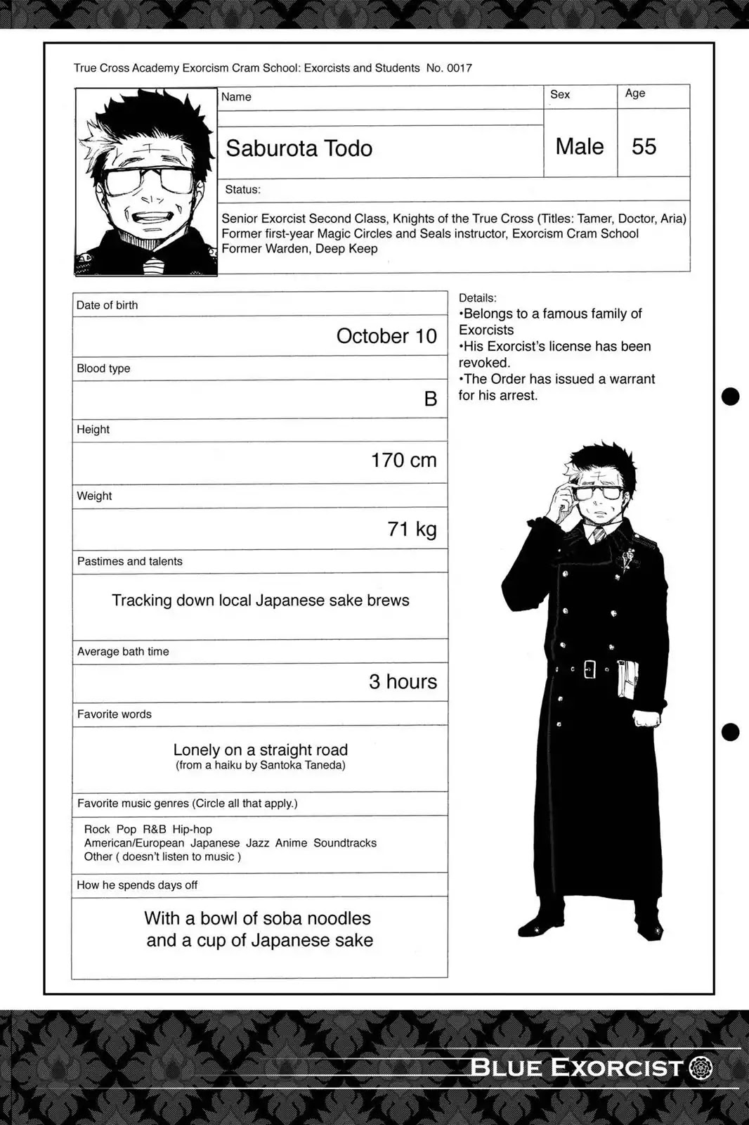 Ao no Exorcist Chapter 19.5 page 6 - Vol.5 Chapter Bonus: Character Case Files & Illustrated Guide to Satan