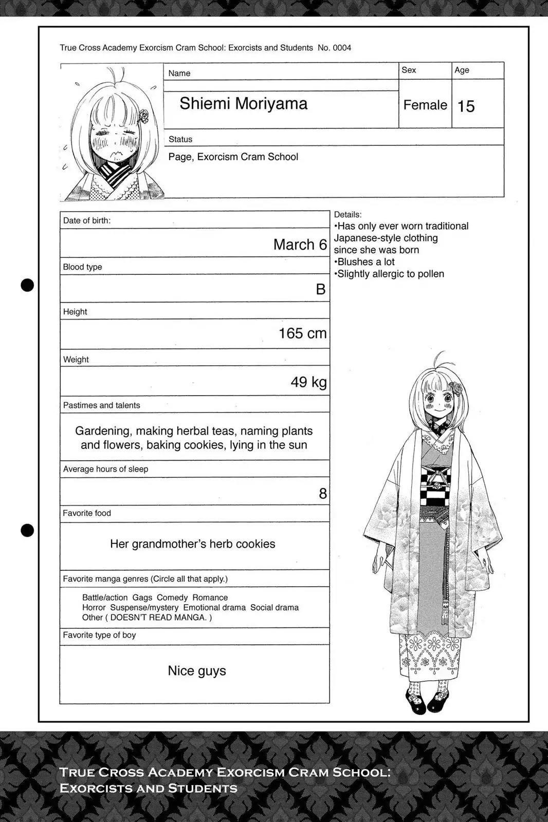 Ao no Exorcist Chapter 3.5 page 5 - Vol.1 Chapter Bonus: Character Case Files, Illustrated Guide to Satan & Initial Setting Images