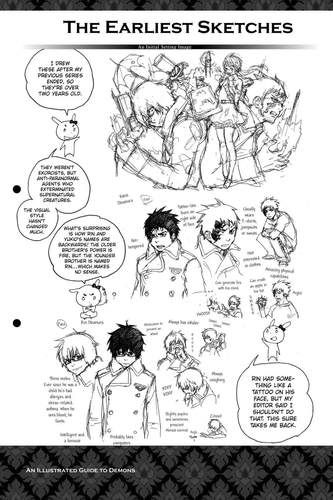 Ao no Exorcist Chapter 3.5 page 9 - Vol.1 Chapter Bonus: Character Case Files, Illustrated Guide to Satan & Initial Setting Images