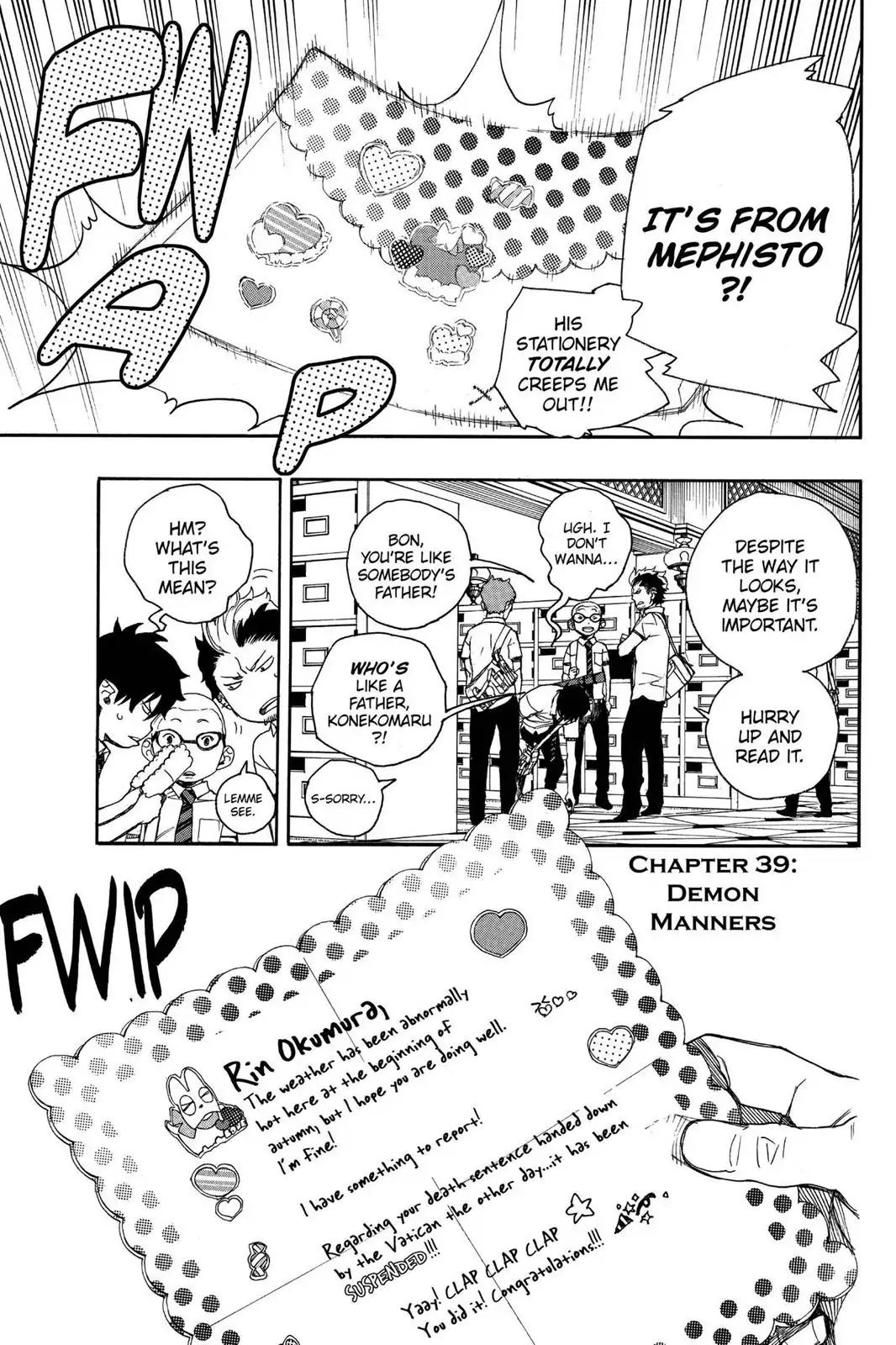 Ao no Exorcist Chapter 39 page 1 - Chapter 39: Demon Manners