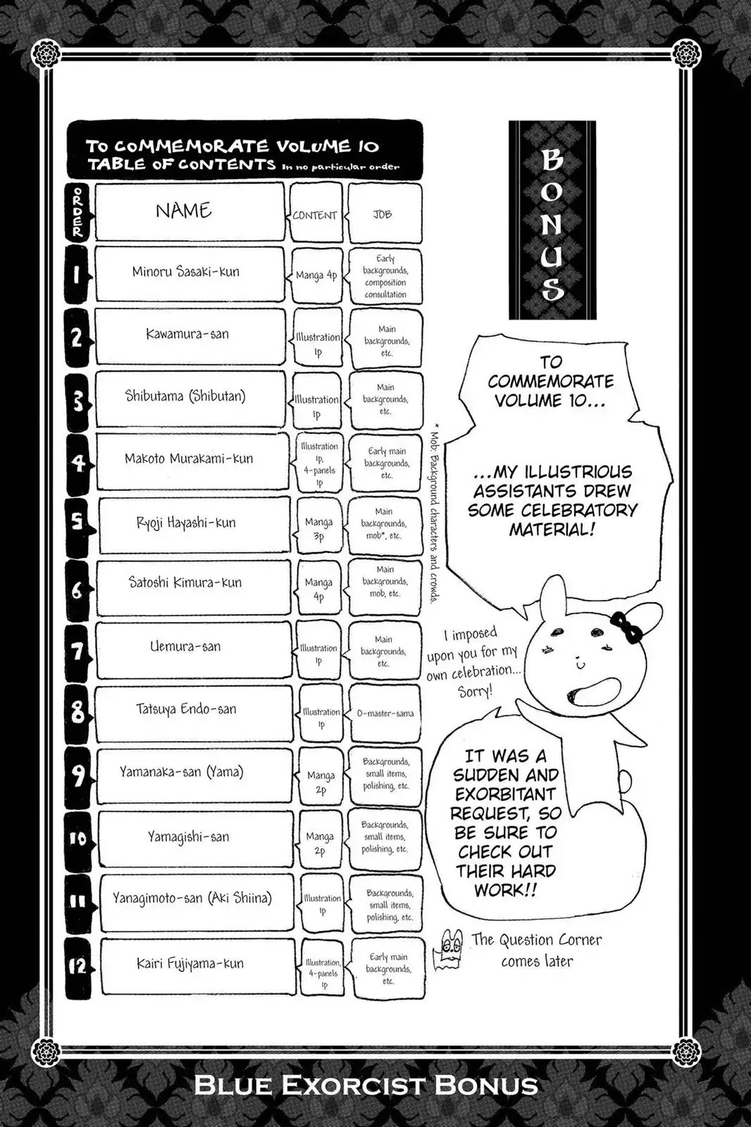 Ao no Exorcist Chapter 41.6 page 1 - Vol.10 Chapter Bonus: Assistant's Short Stories, Blue Questorcist Q&A & Fan Art Corner