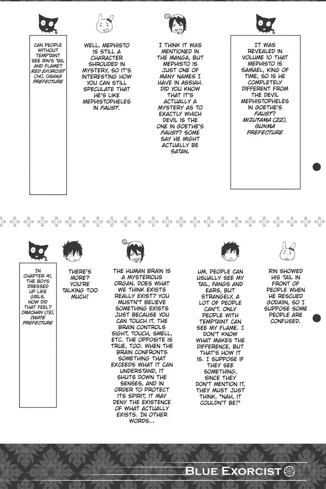 Ao no Exorcist Chapter 47.5 page 8 - Vol.11 Chapter Bonus: Character Case Files, Blue Questorcist Q&A & Fan Art Corner