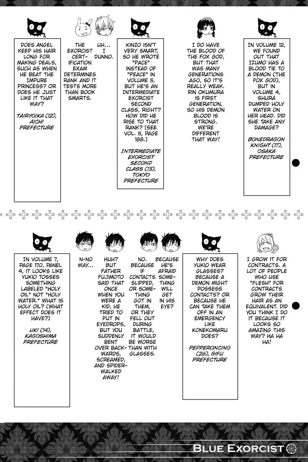 Ao no Exorcist Chapter 57.5 page 6 - Vol.13 Chapter Bonus: Blue Questorcist Q&A & Fan Art Corner