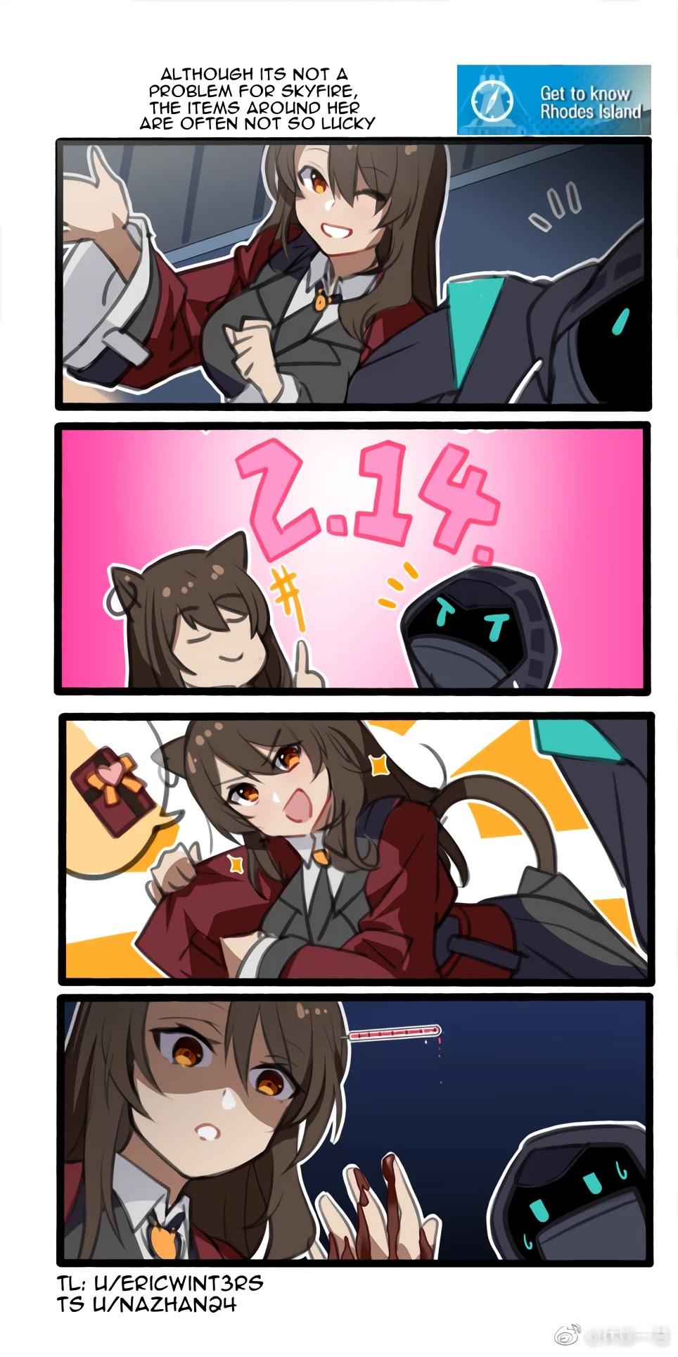 Arknights: Get to know Rhodes Island (Doujinshi) Chapter 21 page 1 - Chapter 21: Although it's not a problem for Skyfire, the items around her are often not so lucky