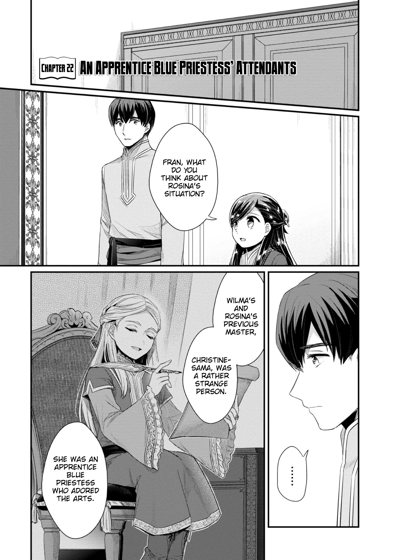 Ascendance of a Bookworm ~I'll Do Anything to Become a Librarian~ Part 2 「I'll Become a Shrine Maiden for Books!」 Chapter 22 page 2 - Chapter 22: An Apprentice Blue Priestess' Attendants