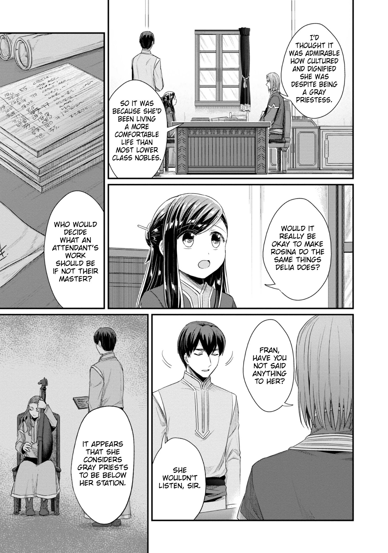 Ascendance of a Bookworm ~I'll Do Anything to Become a Librarian~ Part 2 「I'll Become a Shrine Maiden for Books!」 Chapter 22 page 4 - Chapter 22: An Apprentice Blue Priestess' Attendants