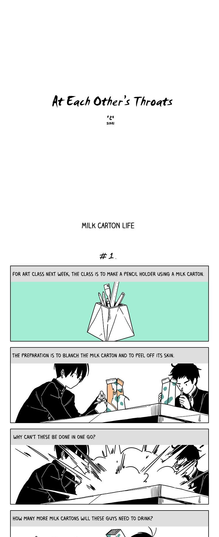 At Each Other's Throats Chapter 13 page 1 - Chapter 13 : Milk Carton LIfe