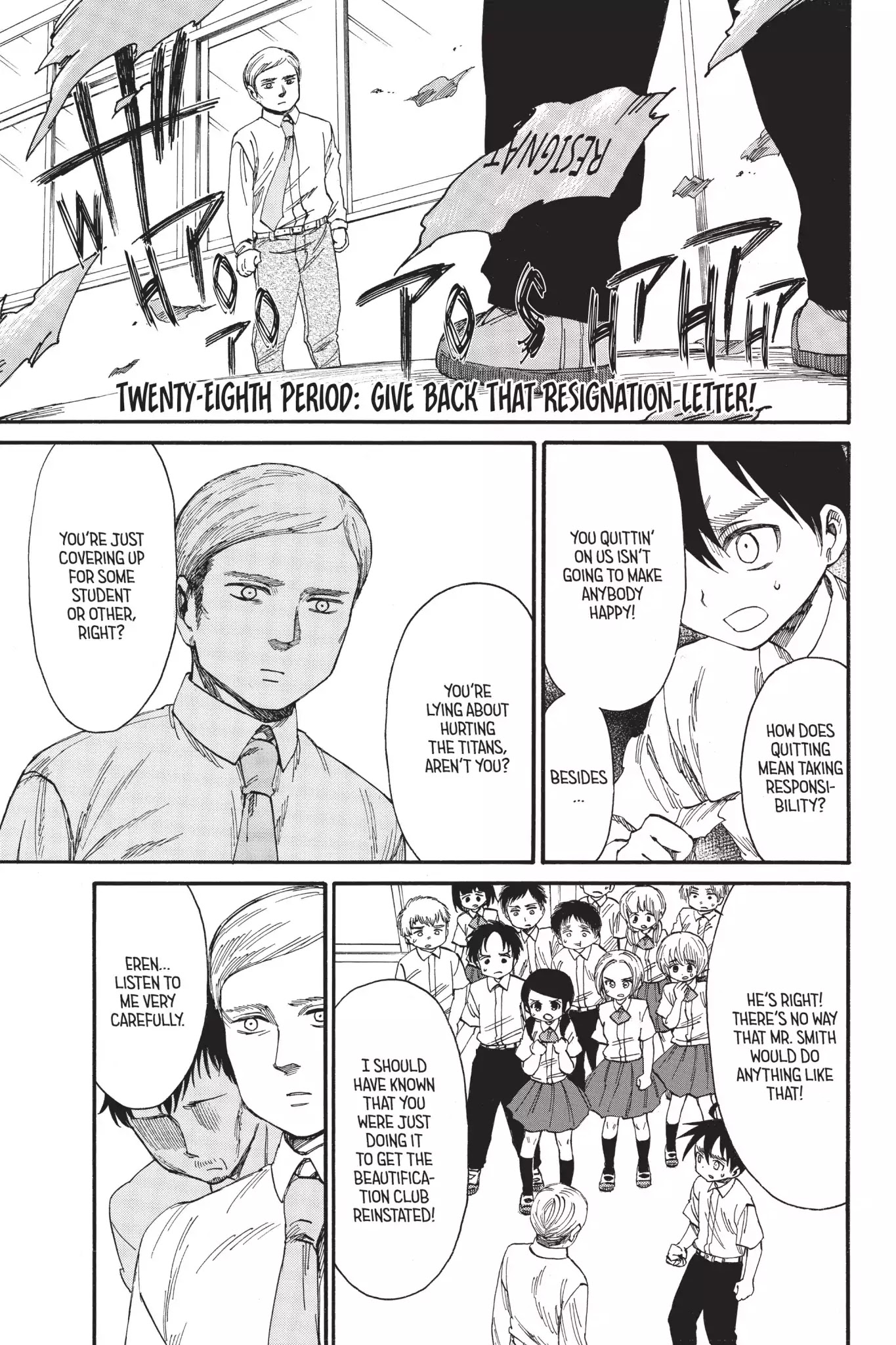 Attack on Titan: Junior High Chapter 28 page 1 - Chapter 28: Vol.2 28th Period: Give Back That Resignation Letter !