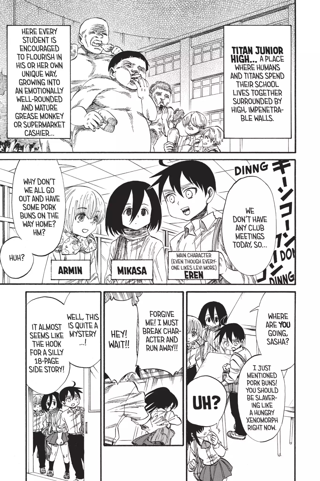 Attack on Titan: Junior High Chapter 32.6 page 1 - Chapter 32.6: Field Trip 2: Food Right! Sasha