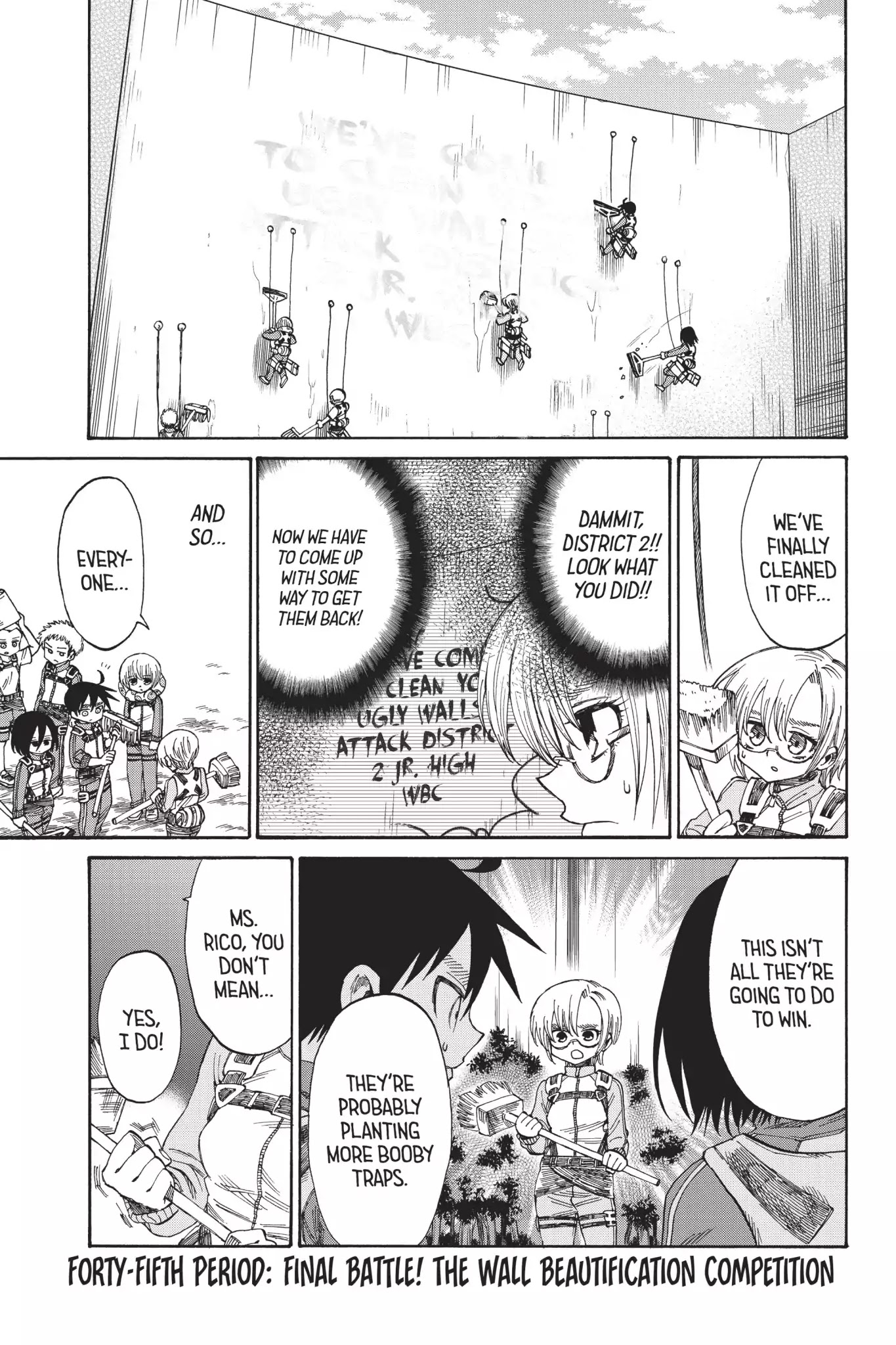 Attack on Titan: Junior High Chapter 45 page 1 - Chapter 45: Vol.3 45th Period: Final Battle! The Wall Beautification Contest