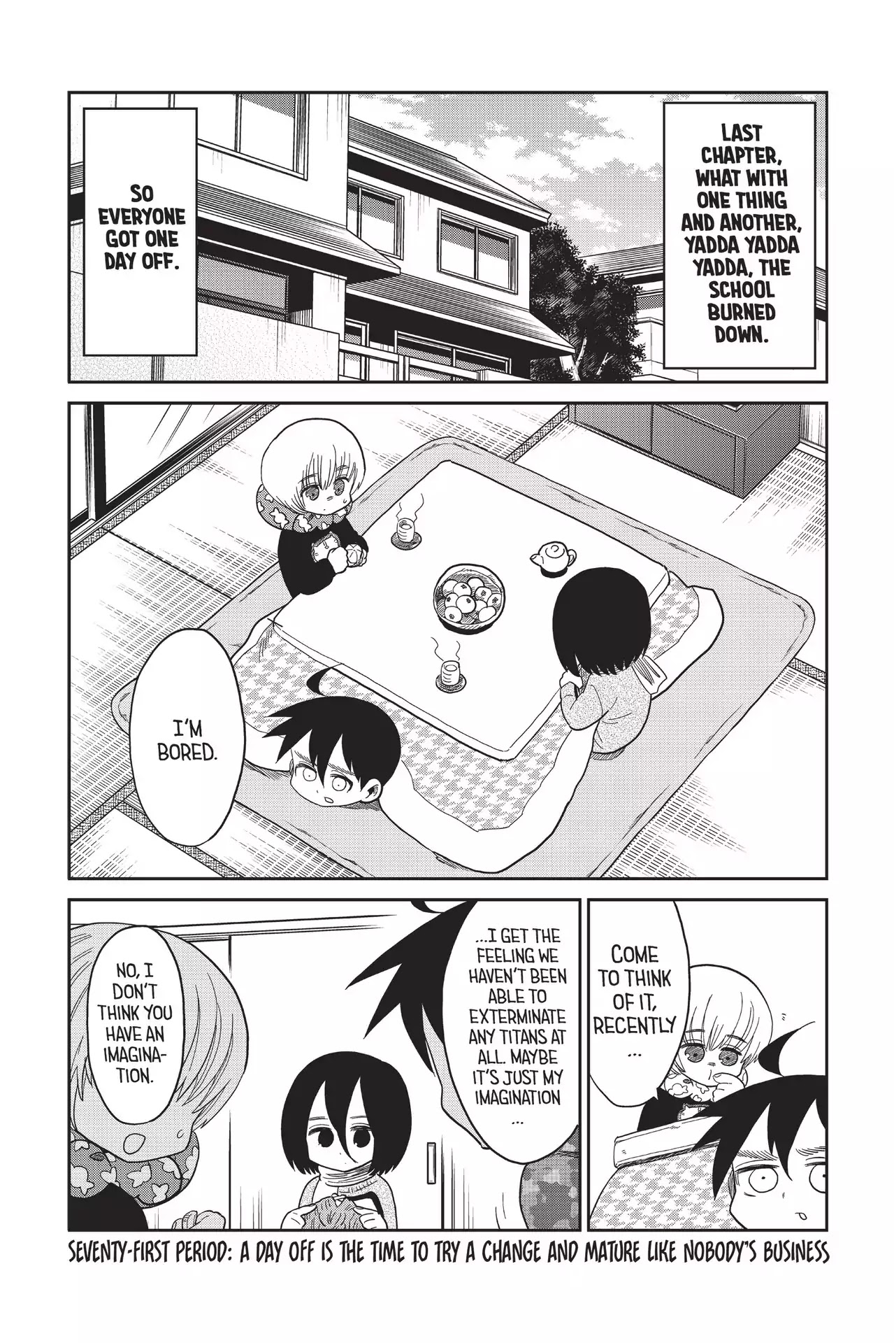 Attack on Titan: Junior High Chapter 71 page 1 - Chapter 71: Vol.5 71th Period: A Day Off Is The Time To Try A Change And Mature Like Nobody's Business