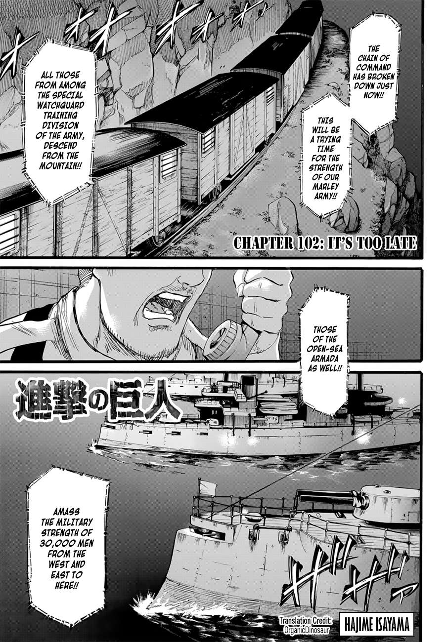 Attack on Titan manga, chapter 102, page 1 of 46