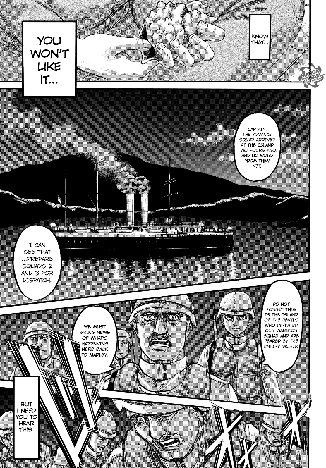 Attack on Titan manga, chapter 106, page 1 of 46