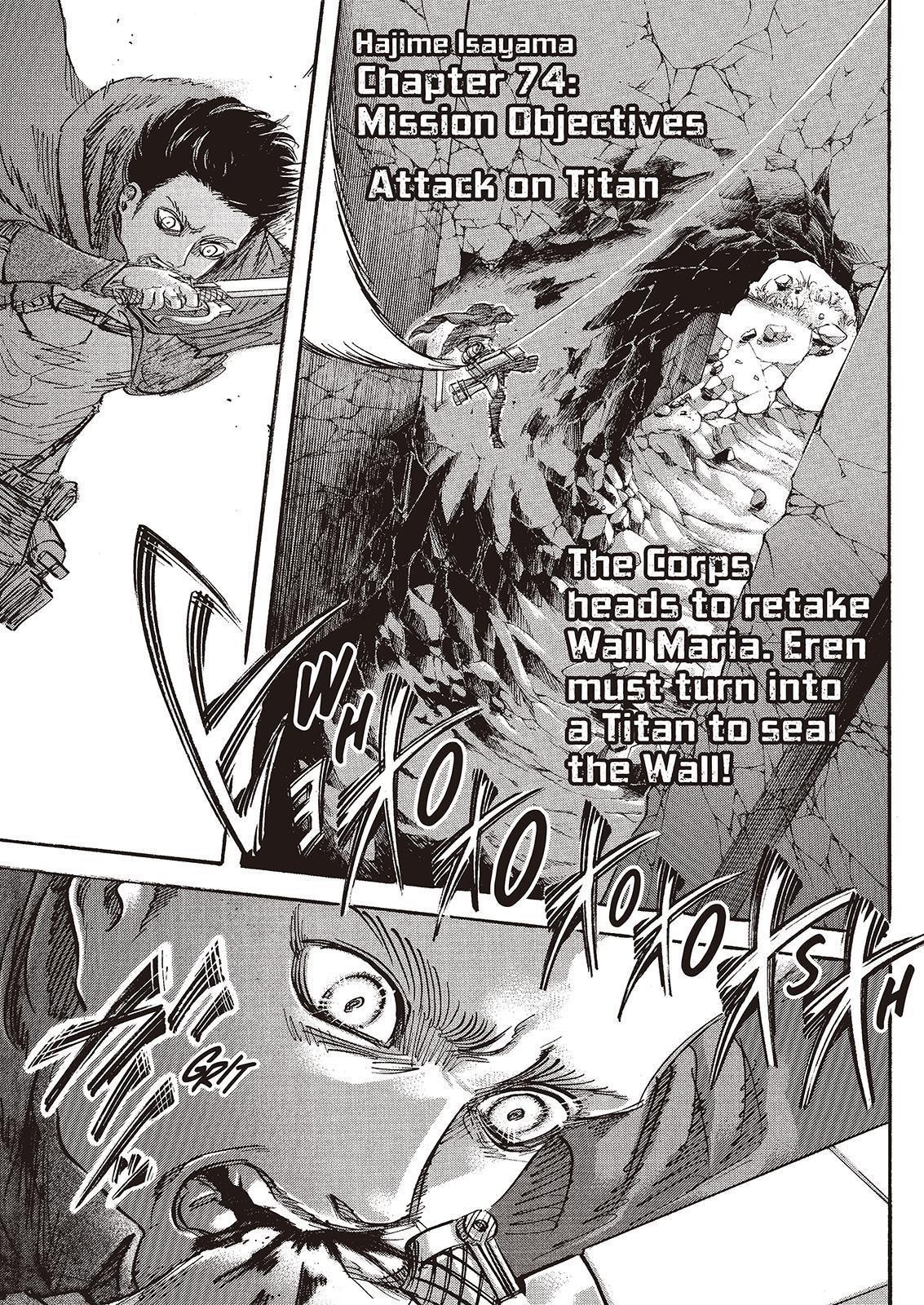 Attack on Titan manga, chapter 74, page 1 of 45