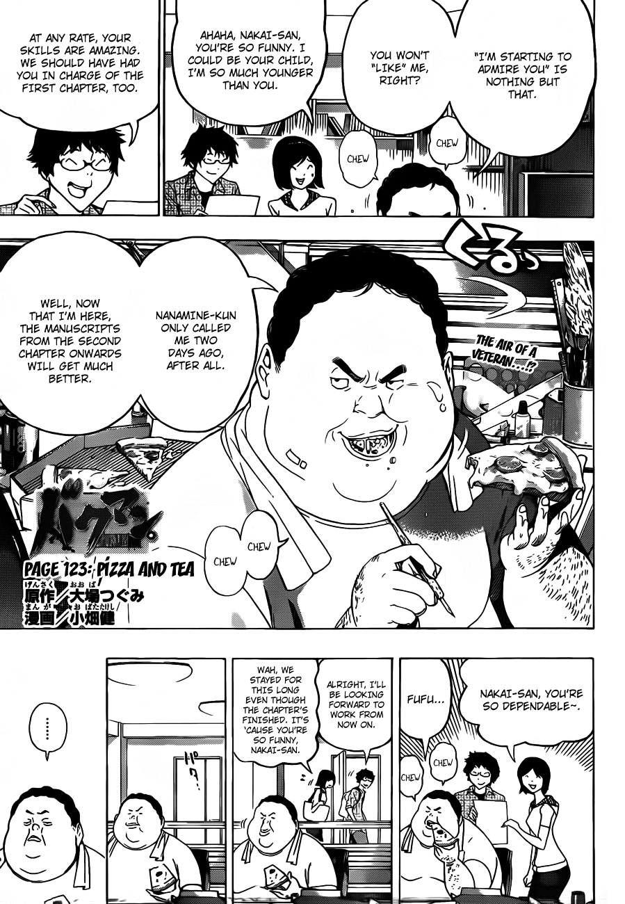 Bakuman Chapter 123 page 1 - Chapter 123: Pizza And Tea