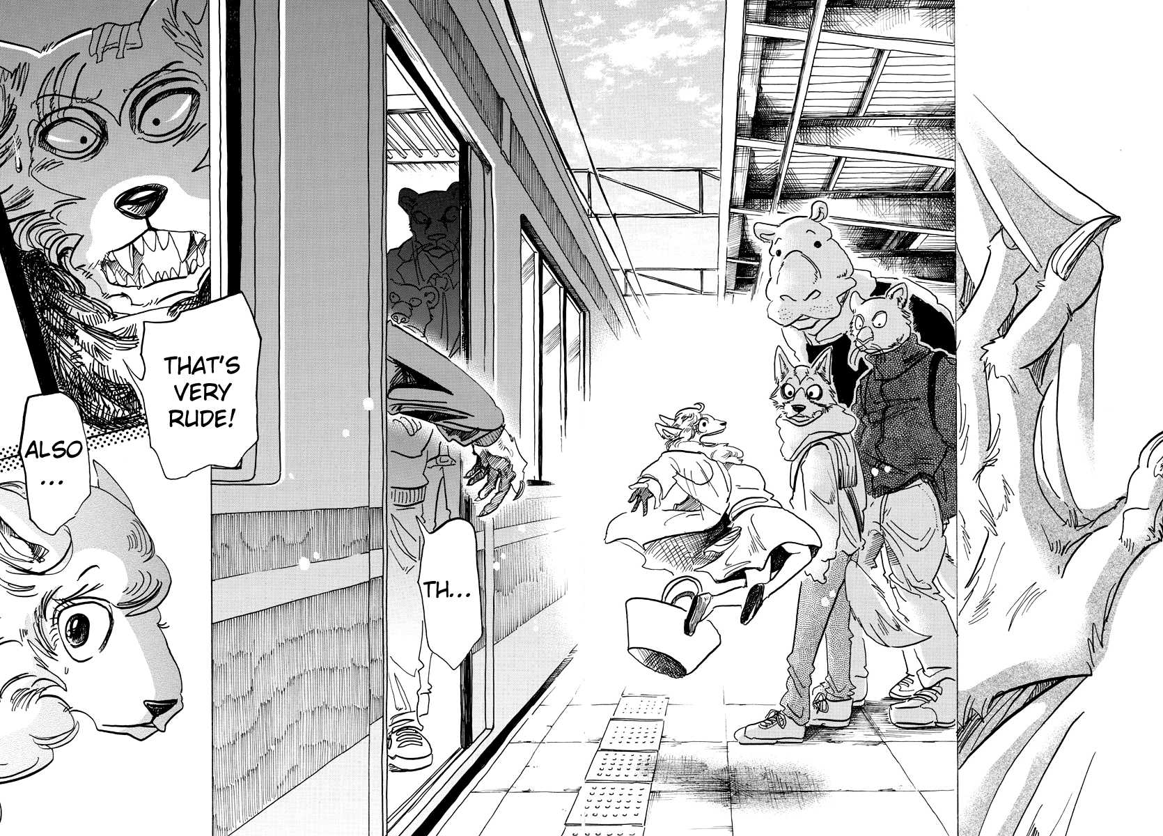 Beastars Chapter 100 page 15 - Chapter 100: What Happens when you Bust a Tire in a Very Full Train?