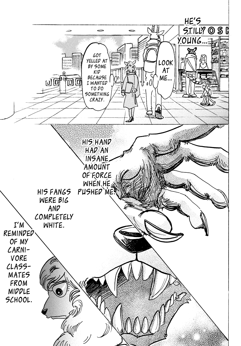 Beastars Chapter 100 page 17 - Chapter 100: What Happens when you Bust a Tire in a Very Full Train?