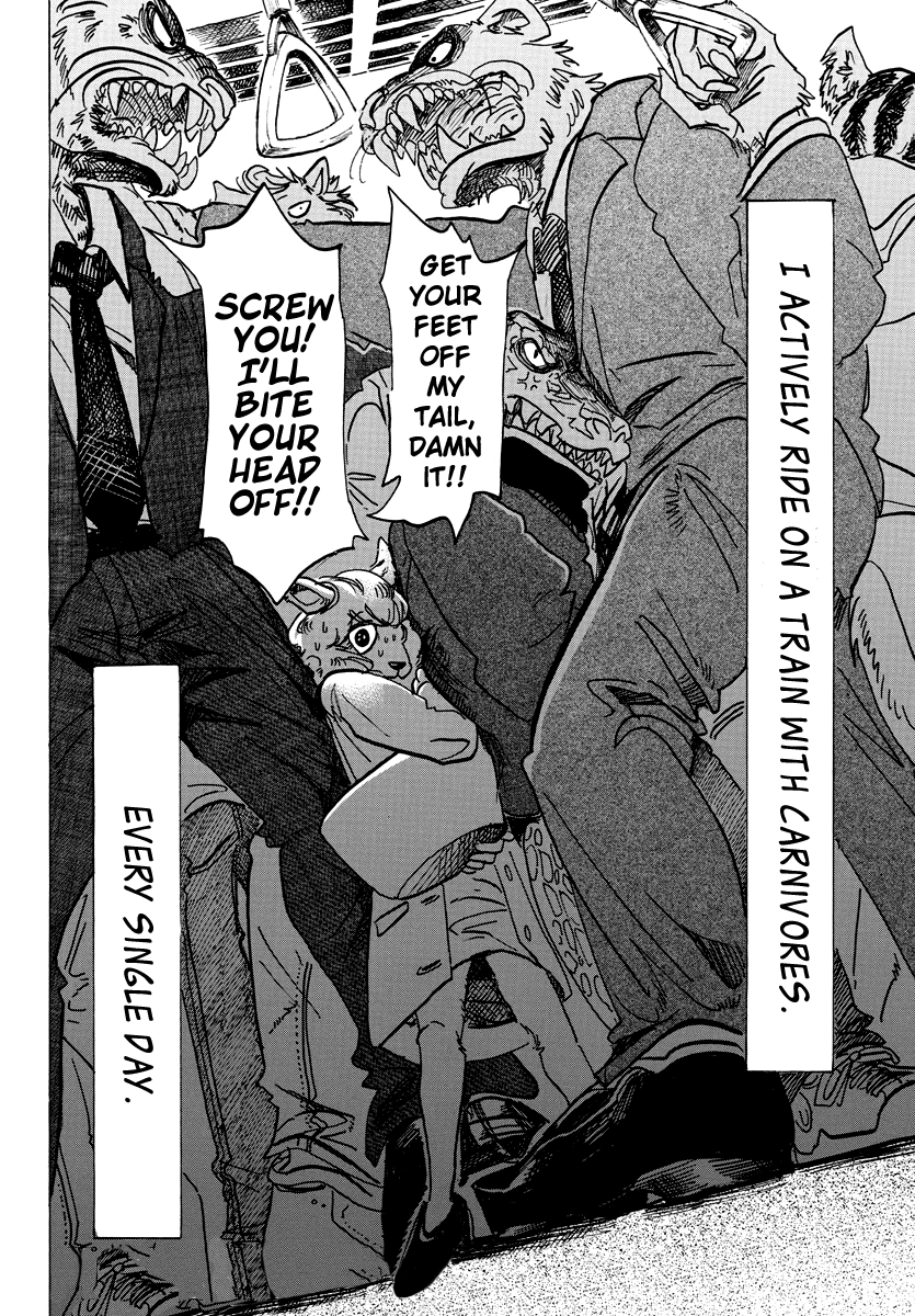Beastars Chapter 100 page 3 - Chapter 100: What Happens when you Bust a Tire in a Very Full Train?