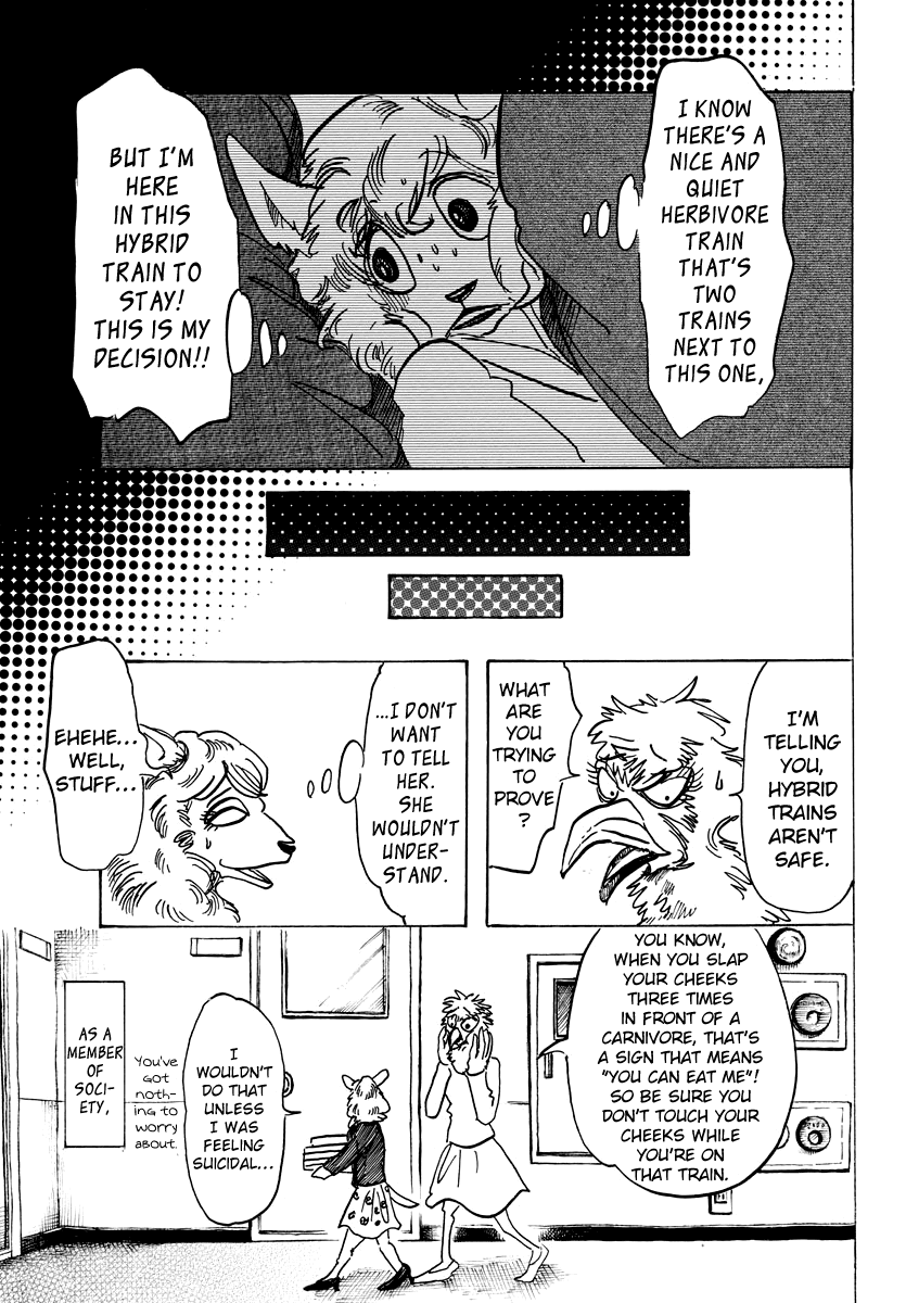 Beastars Chapter 100 page 4 - Chapter 100: What Happens when you Bust a Tire in a Very Full Train?