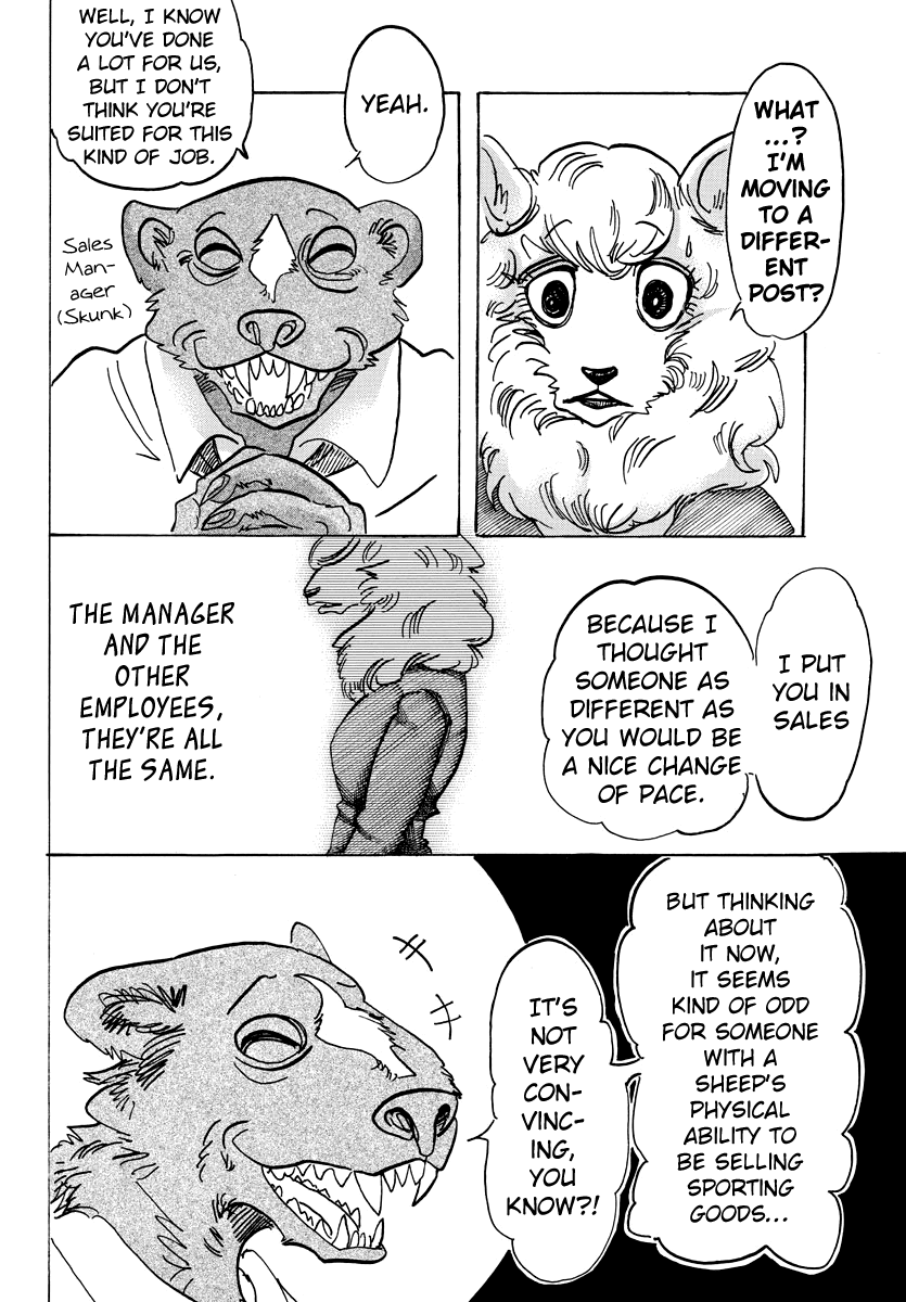 Beastars Chapter 100 page 7 - Chapter 100: What Happens when you Bust a Tire in a Very Full Train?