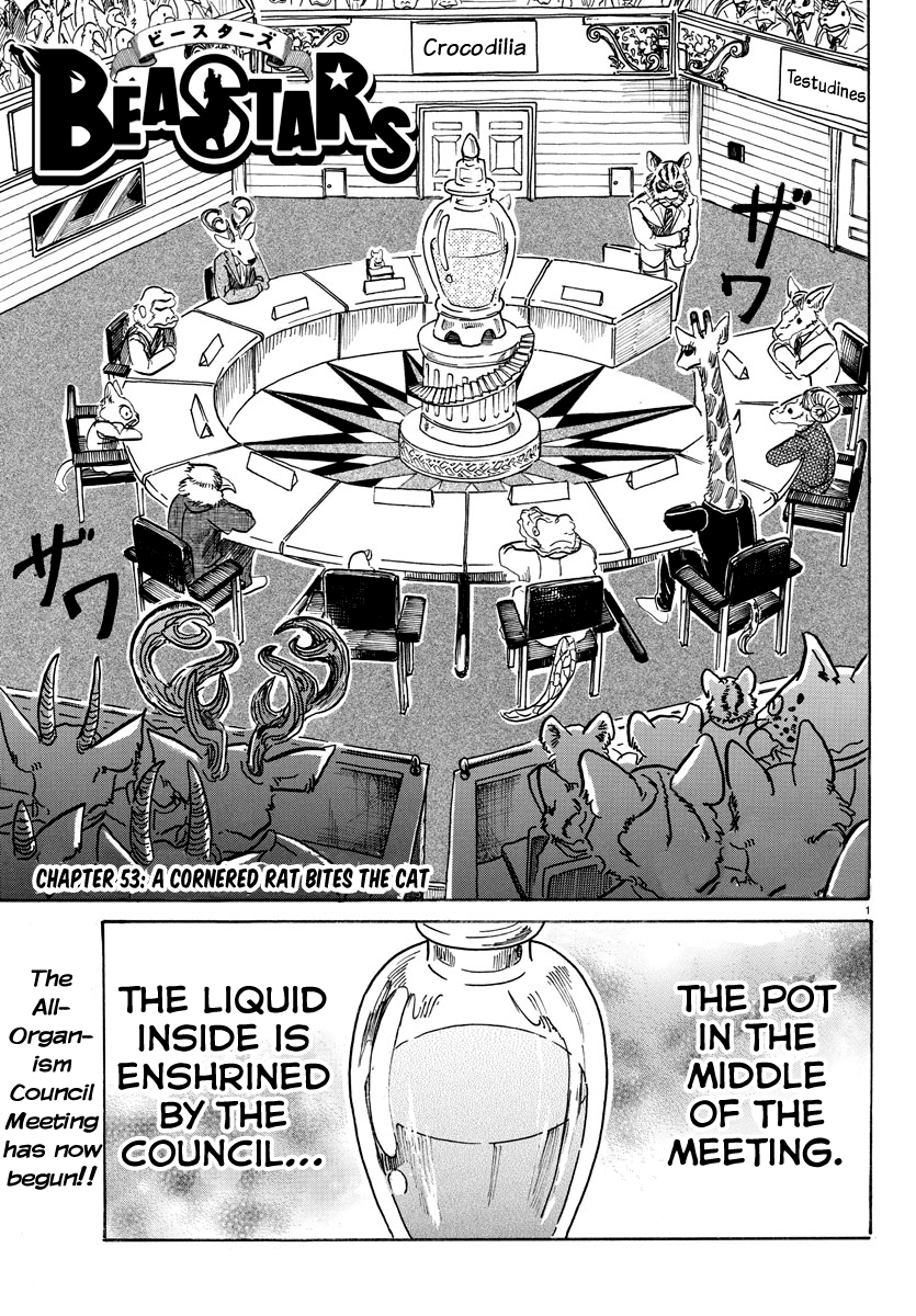 Beastars Chapter 53 page 1 - Chapter 53: A Cornered Rat Bites the Cat