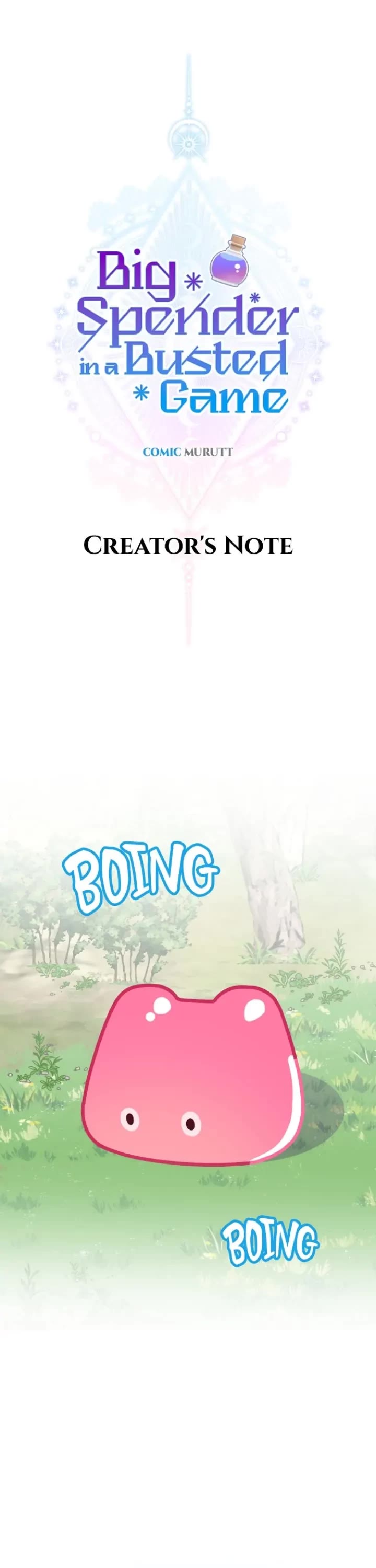 Big Spender in a Busted Game Chapter 31.5 page 1 - Chapter 31.5: Creator's Note