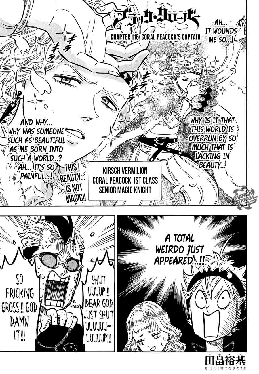 Black Clover Chapter 116 page 1 - Chapter 116: Coral Peacock's Vice-Captain
