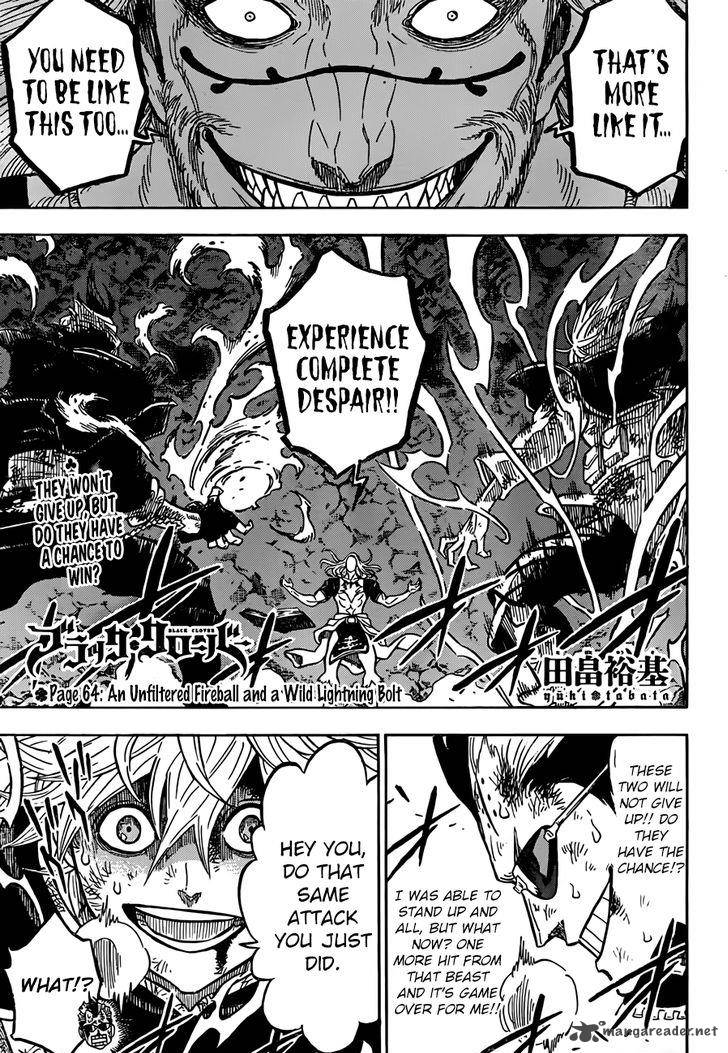 Black Clover Chapter 64 page 1 - Chapter 64: An Unfiltered Fireball and a Wild Lightning Bolt