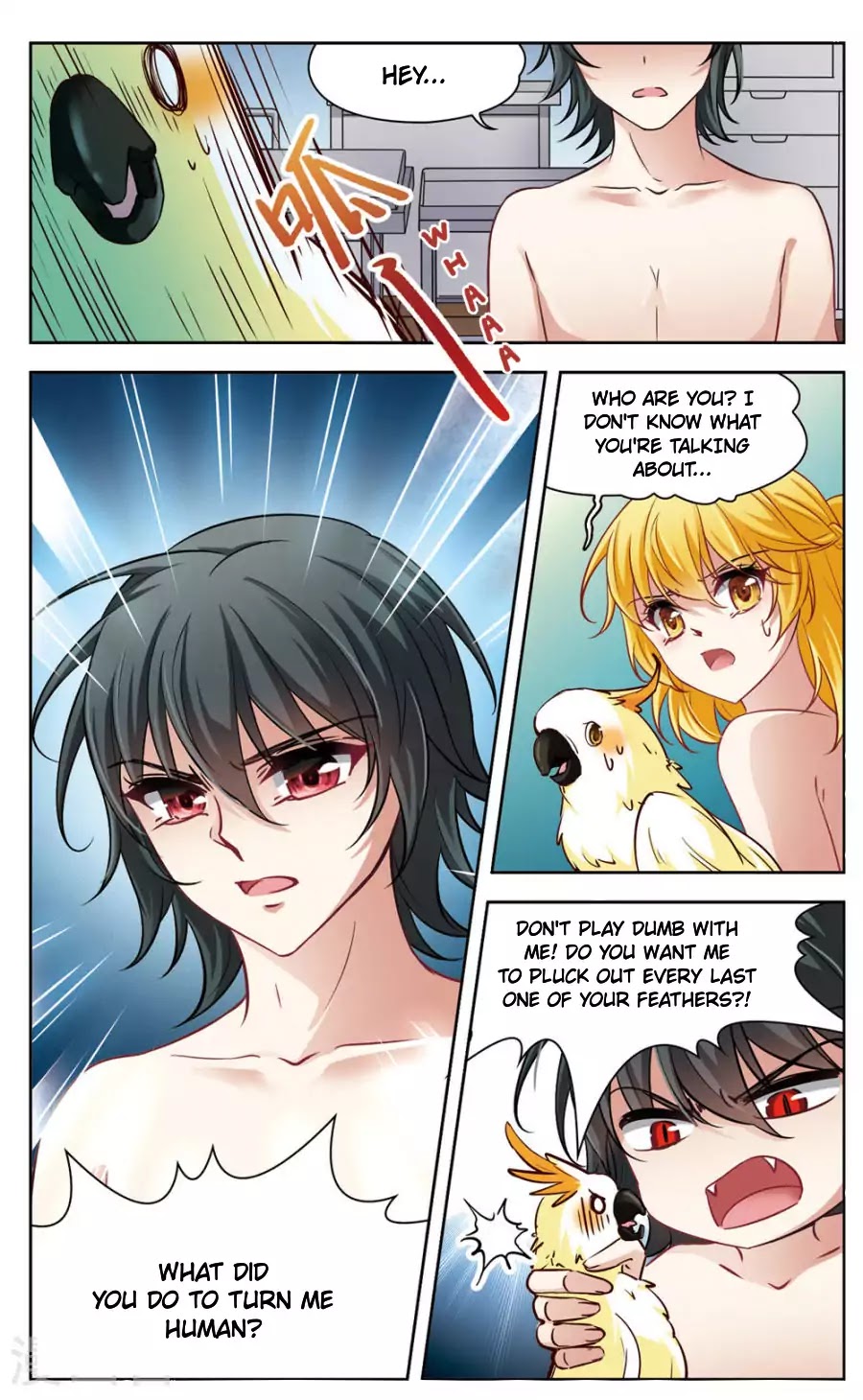 Black Feather Love Song Chapter 2 page 5 - Chapter 2: Help Me! I Turned Into a Parrot!?