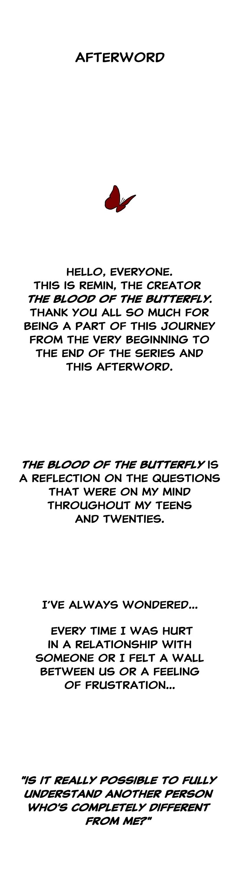 Blood and Butterflies Chapter 84 page 1 - Chapter 84: Ep. 84 - Afterword [END]